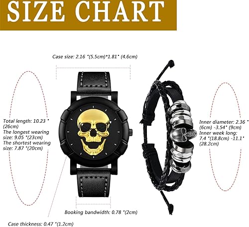 Miniatura 6 de Pulsera de reloj de cuero con calavera Reloj de pulsera gótico gótico para hombre Steampunk Goth para mujer