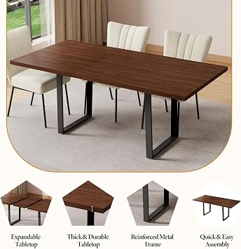 JIEXI Extendable Dining Table 4-6 Seater, Dining Room Table Extending And Chairs Set, MDF Material Modern, Suitable For Living Room, Kitchen, Length 130-170cm (Walnut)