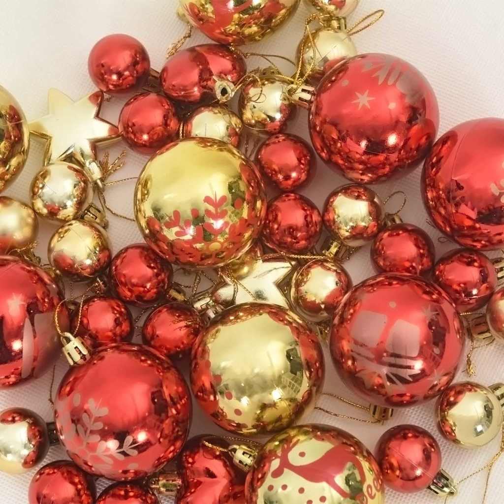 Weihnachtskugel-Set 40 pcs Gold und Rot Kunststoff Ø 6 cm Christbaumschmuck Anhänger und Ornamente für Tannenbaum Winter Dekoration Advent Deko Stern Figur Lametta