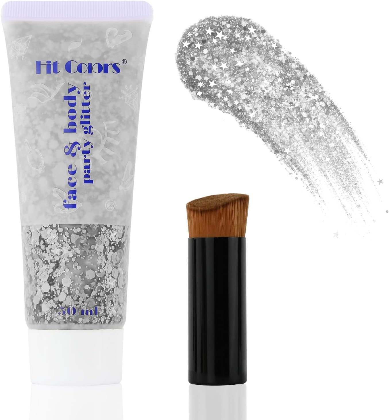Face Hair Body Glitter Gel, Holographic Chunky Sequins, Sliver