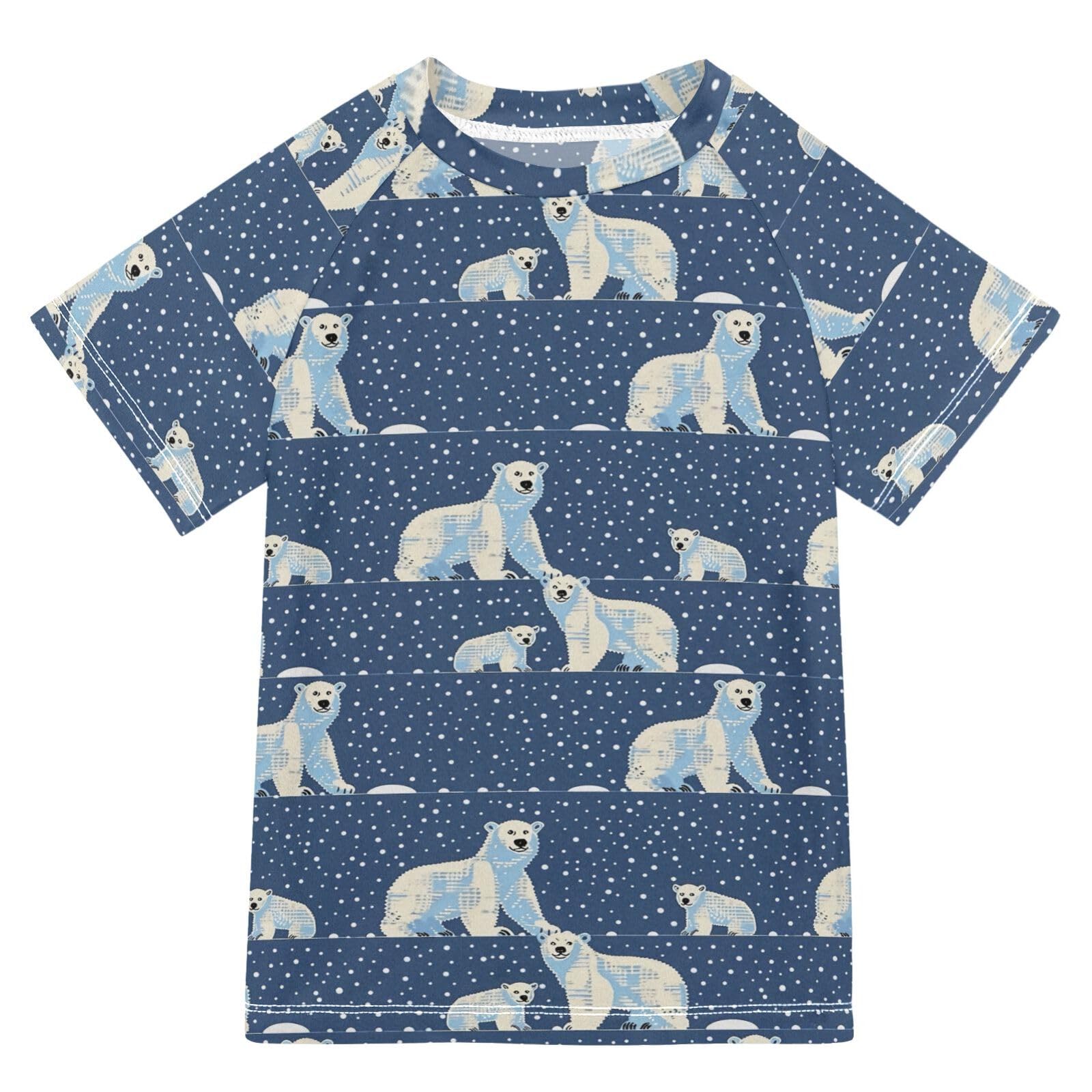 Rash Guard Bathing Suit Girls Short Sleeve Girls Rash Guard 5T Polar Bears on A Blue Background