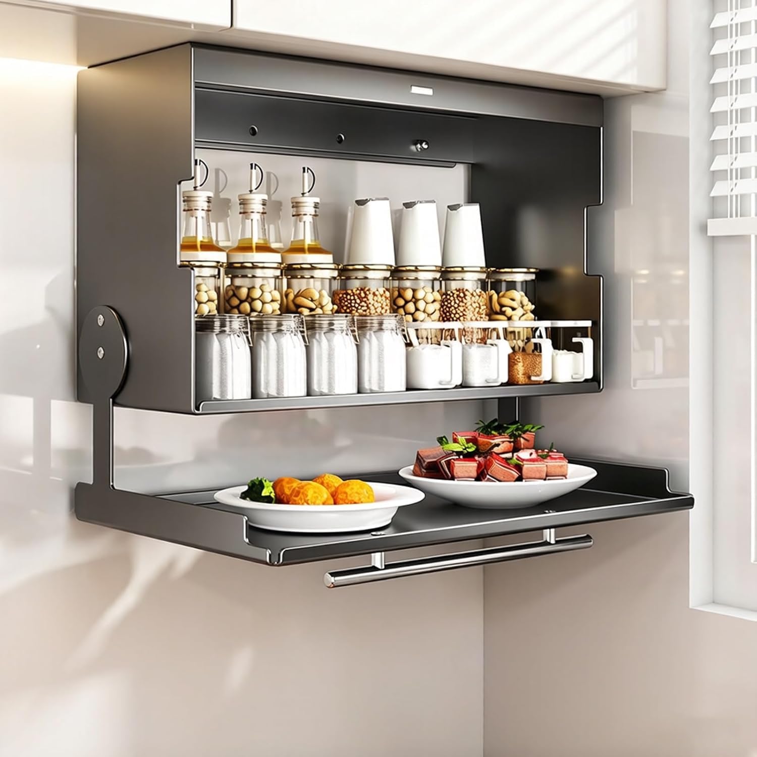 DLLDQBD Wall Mount Kitchen Storage Cabinet Floating Shelves, Floating Cabinet Spice Rack Utensil Storage Organizer(Size:40x19x39.9cm/15.7x7.5x15.7in,Color:Gray)