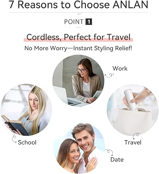 ANLAN Cordless Hair Straightener Brush Portable Straightening Brush for Travel, Mini Hot Ionic Straightener Comb for Women, Rechargeable & Travel-Friendly for All Hair Textures, White