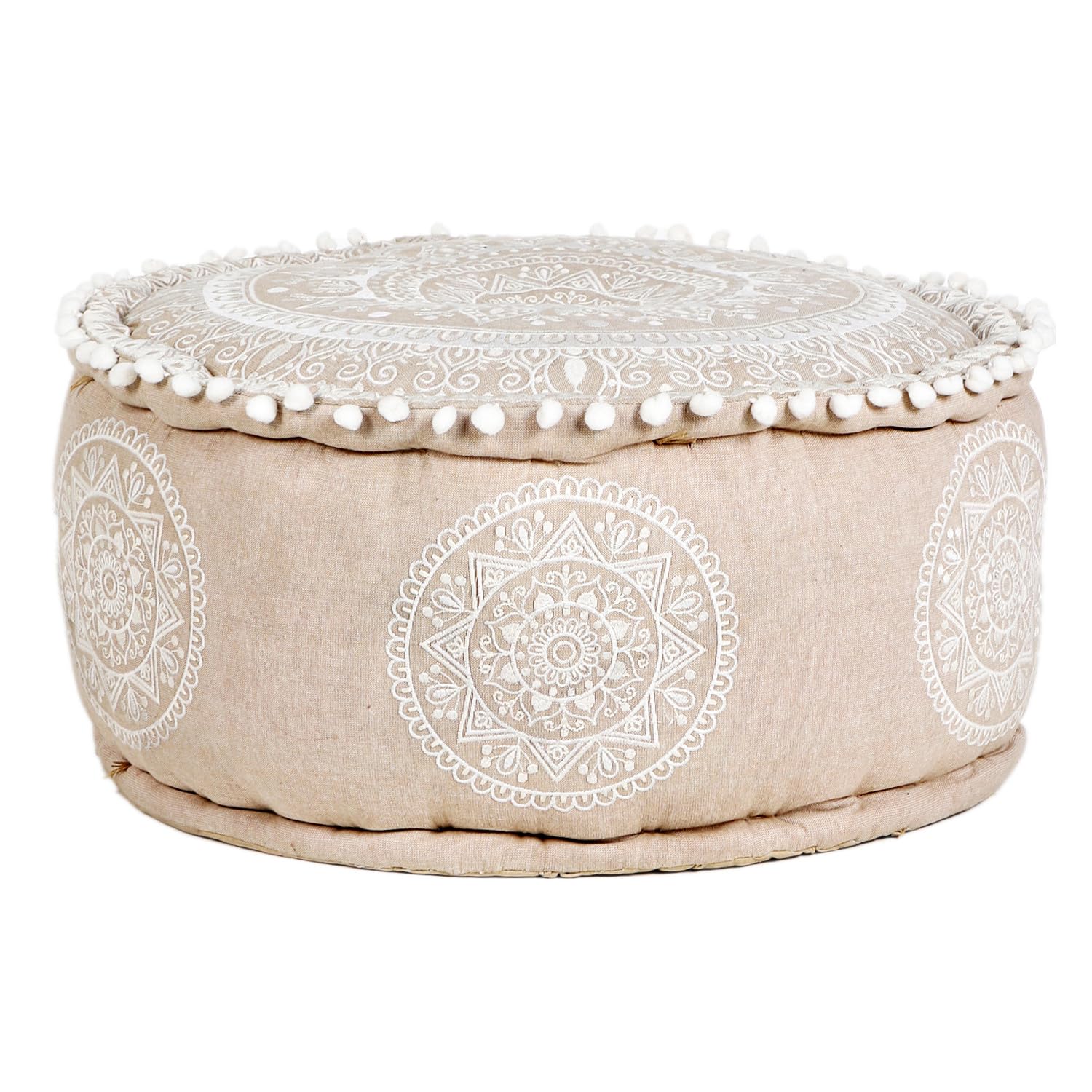 Boho Pouf Donia handgefertigt aus Baumwolle in Beige 50 cm handgemacht