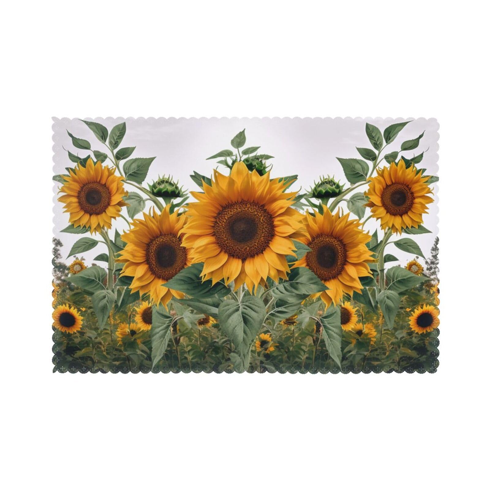 Sunflowers Printed Placemat Heat Resistant Place Mats Set of 6 PCS Washable Kitchen Table Mats, 12x18 Inch