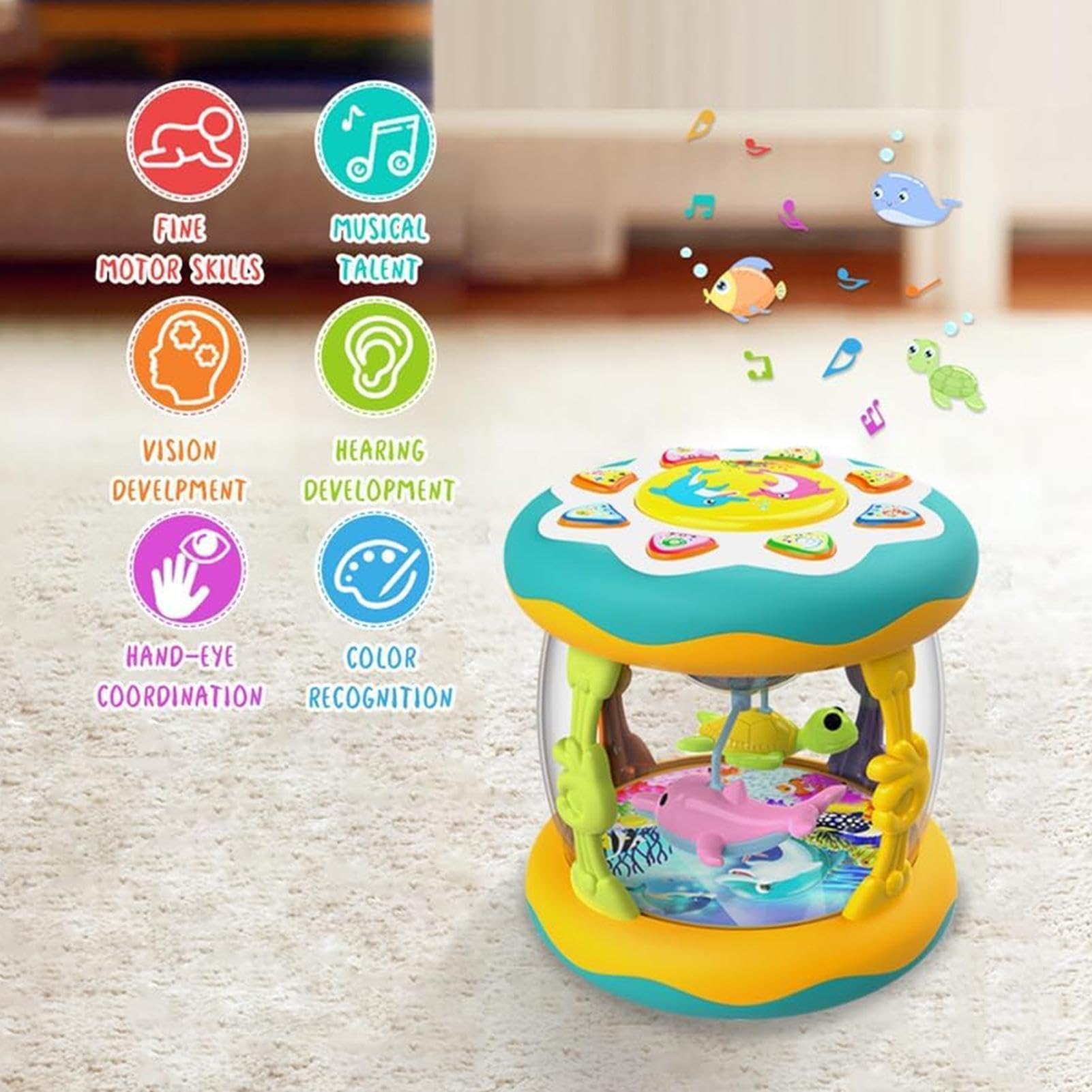 Giocattolo musicale per bambini, rotante con colorate | Tamburi educativi per bambini in età prescolare, asilo, compleanno, vacanze, asilo, appartamento, camera da letto, soggiorno