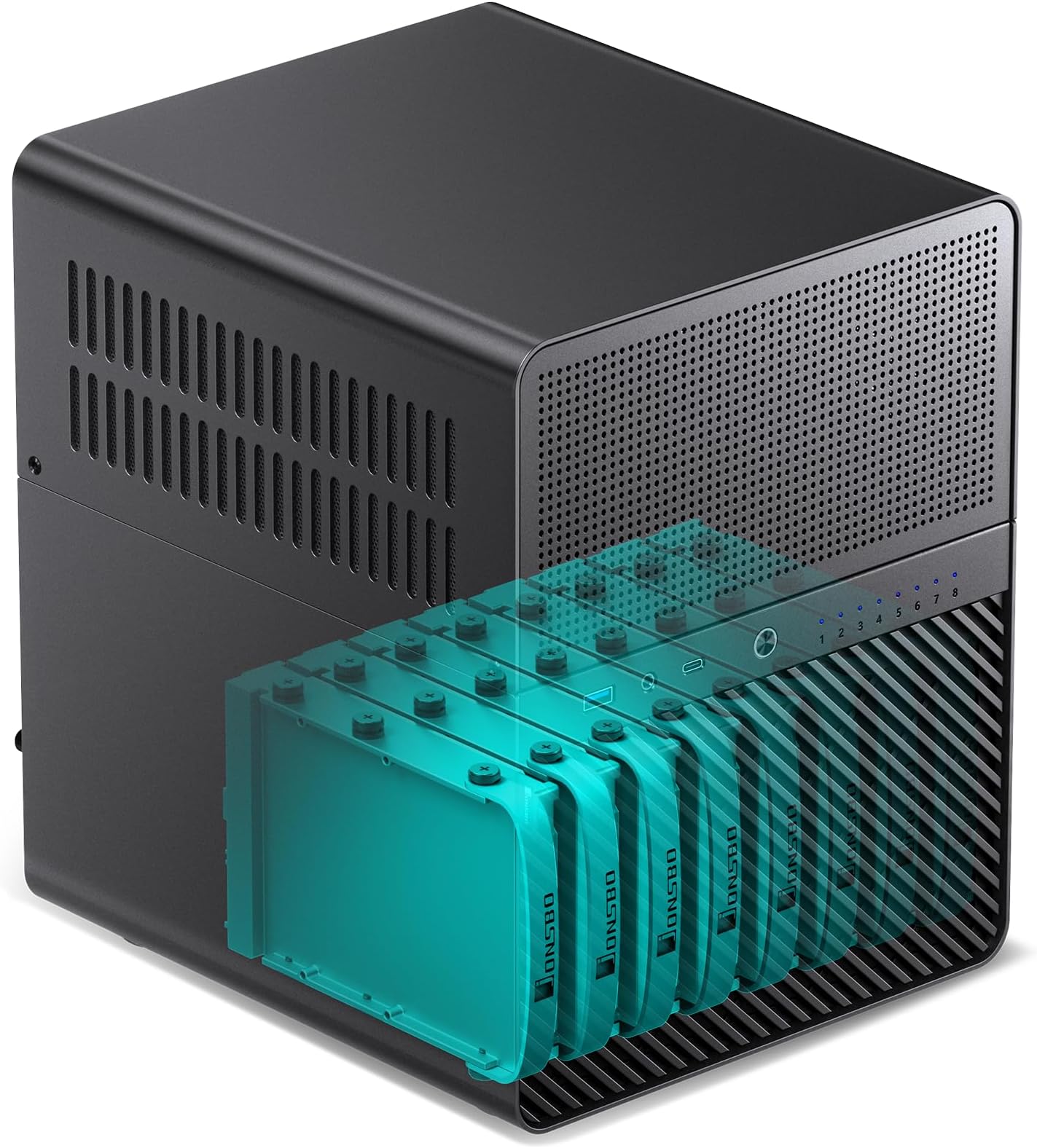 N3 Mini-ITX NAS PC Chassis, ITX Computer Case, 8HHD+1-SSDD isk Bays NAS Mini Aluminum with Steel Plate Case, Built-in 2x10cm Fan, Power Support: SFX105mm, Support 130mm CPU Cooler