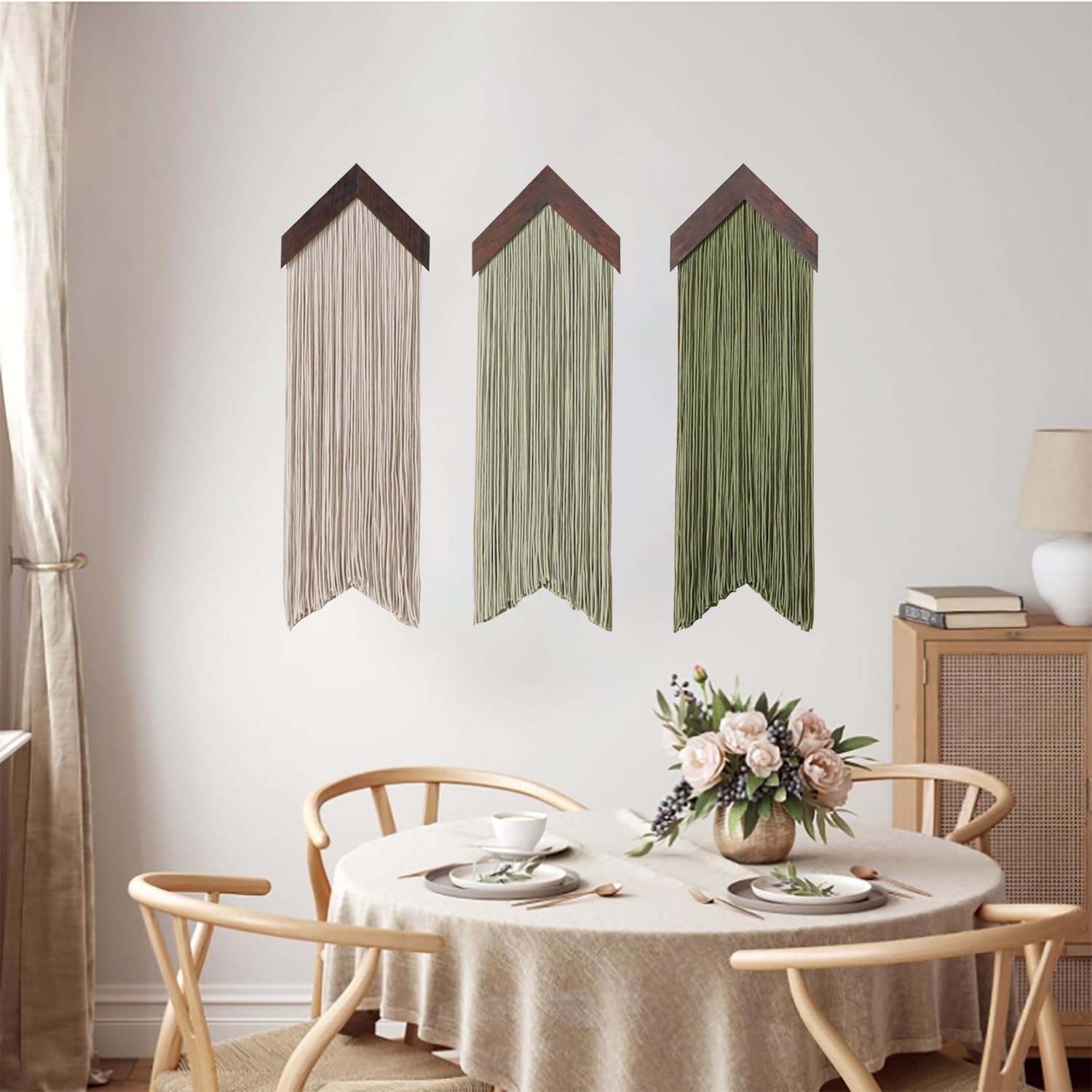 Tapiz de macramé para colgar en la pared, para dormitorio y sala de estar, hecho a mano, teñido por inmersión, decoración de pared verde con hilo único, estilo tradicional para apartamento, decoración