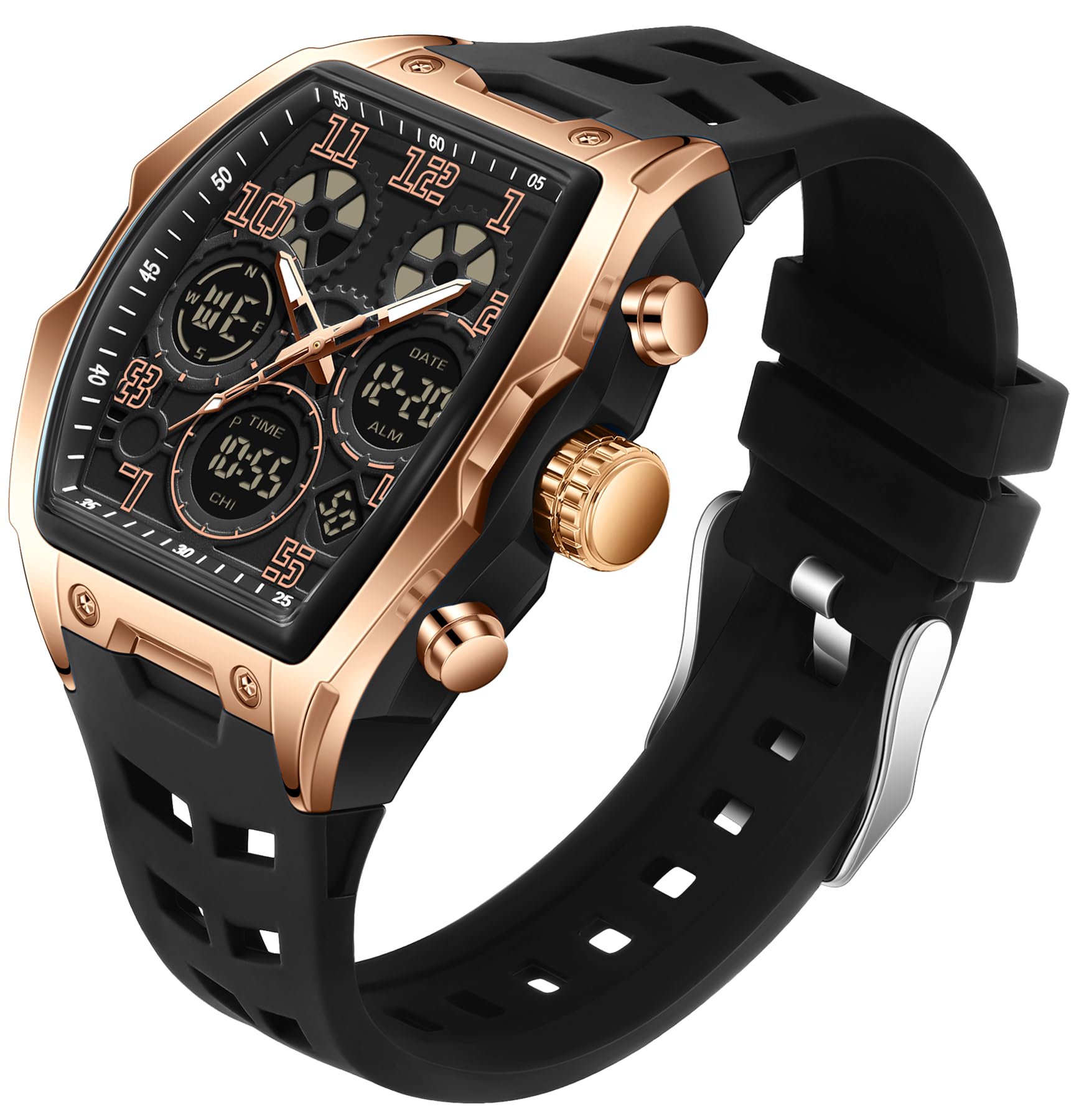 Uomo Orologi per Uomo Unico Rettangolo Orologi Militare Digitale Analogico Sport Impermeabile Orologio con Allarme, Cronometro, Conto Alla Rovescia, Suoneria Oraria, Luminoso Multifunzione