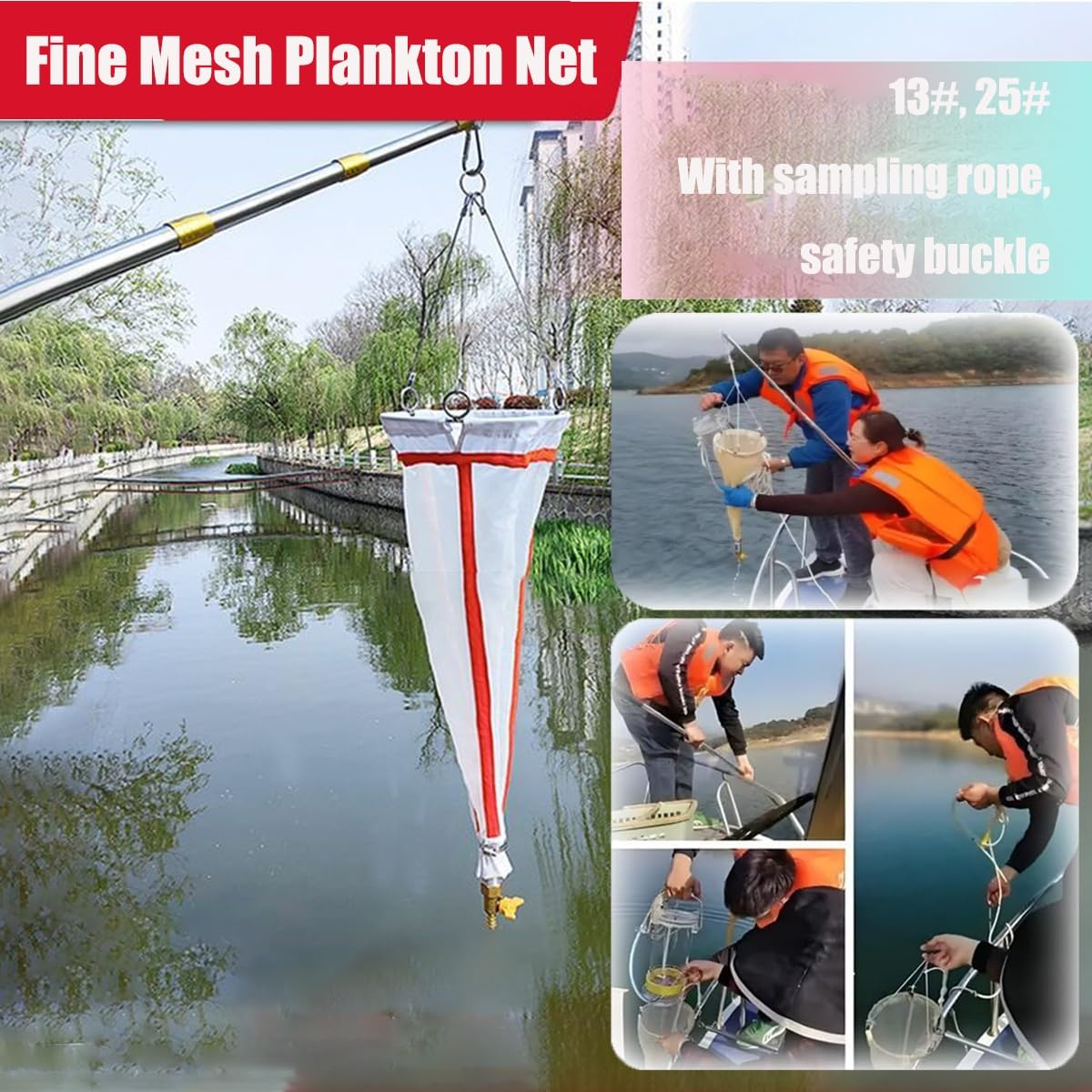 Siatka Planktonowa O Drobnych Oczkach 125/200 Siatka Holownicza Do Planktonu O Drobnych Oczkach 65/112μm Siatka Planktonowa O Oczkach 13#/25# Do Zbierania Fitoplanktonu Pierwotniaków Wrotków(25#)