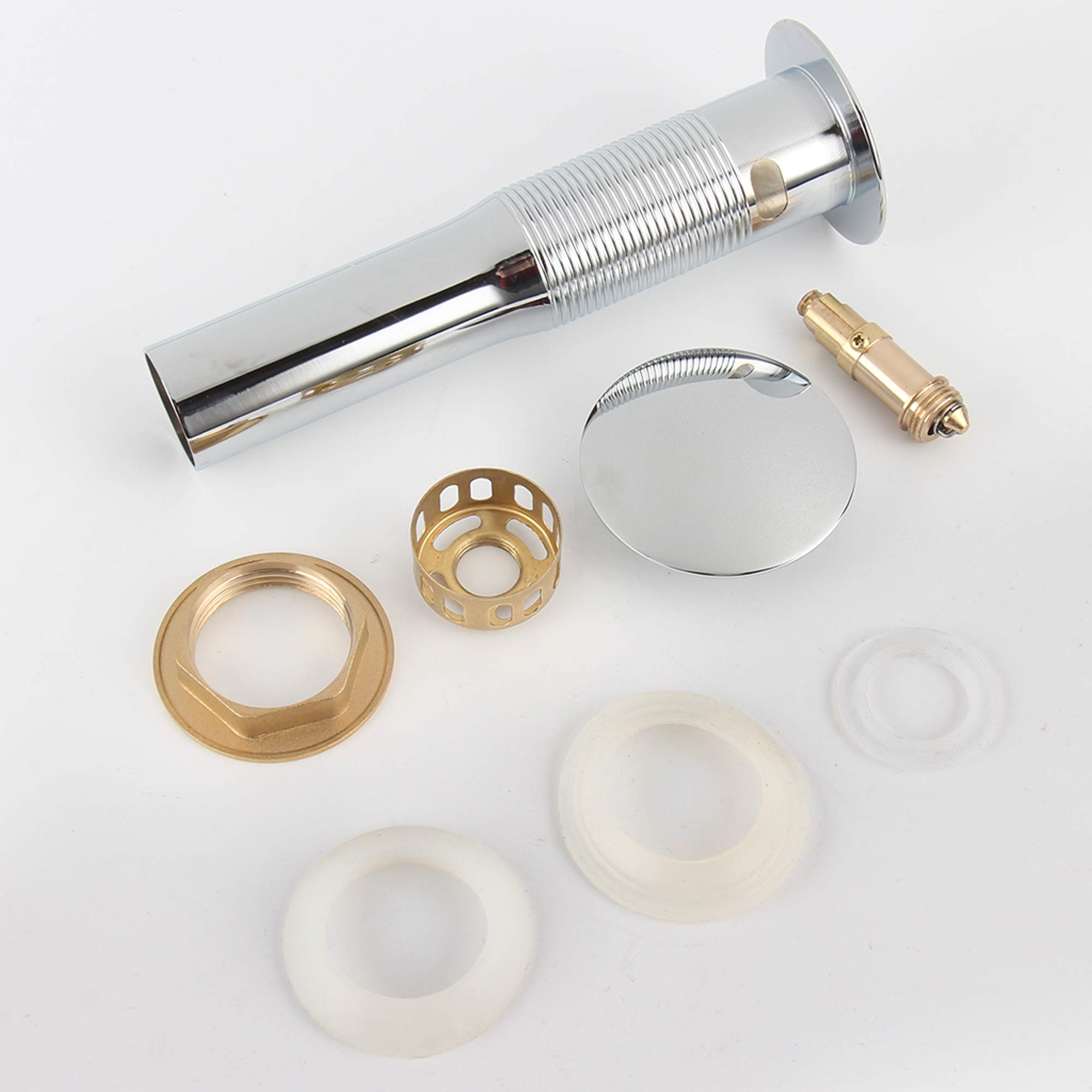 Desagüe para fregadero con rebosadero, grifo de baño, lavabo con tapón de cesta desmontable, cromo pulido
