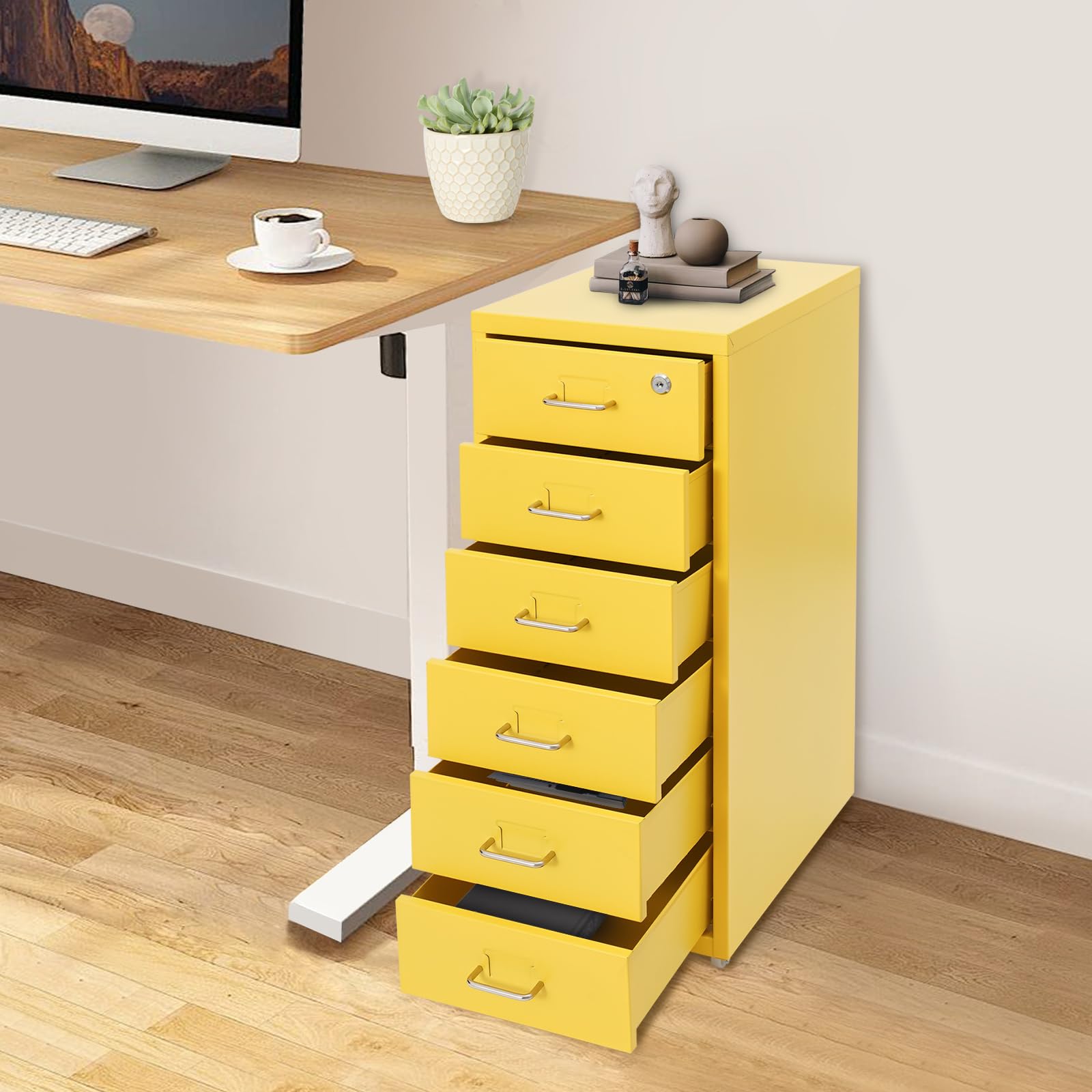 Armadietto mobile con serratura – Cassettiera a rotelle per ufficio in metallo con cassetti – Contenitore da ufficio con ruote – Armadio da ufficio & Armadietto portaoggetti per ufficio casa