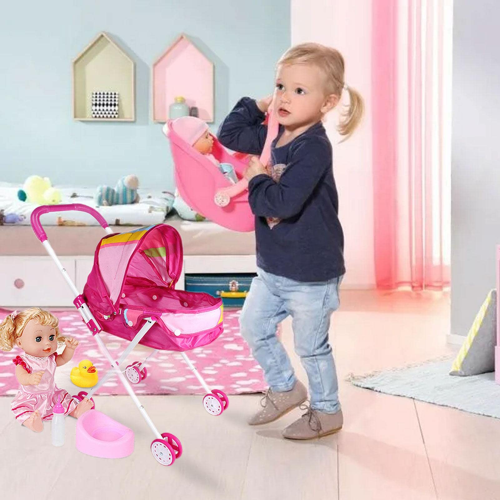 Poussette Bébé 52x25x10CM - Jeu de Rôle pour Enfant, Landau Jouet, Cadeau pour Les Enfants