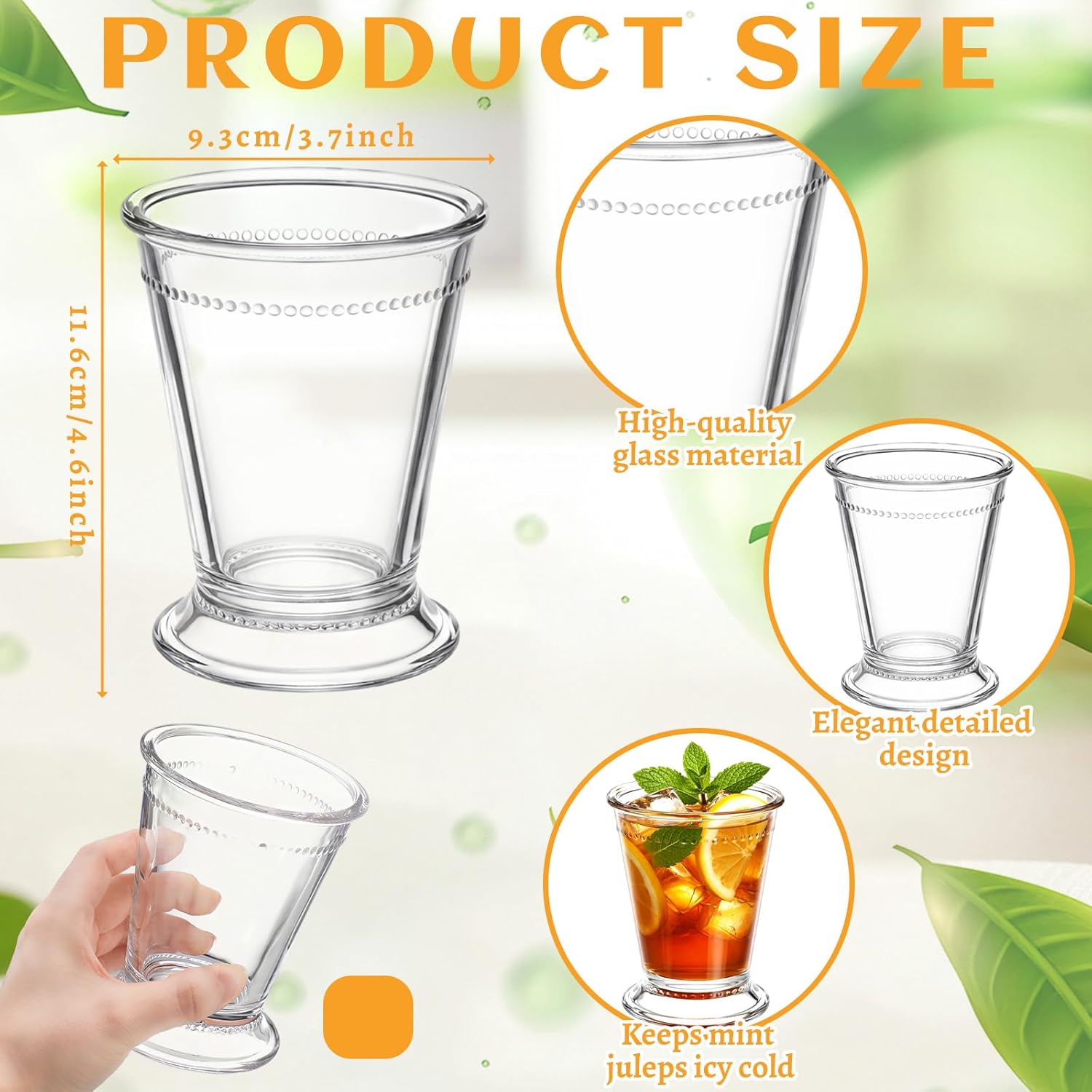 Yungyan 10 Pcs Mint Julep Cups 10 oz Clear Glass Cocktails Cups for Party Bar Home Restaurant Mint Julep Glasses for Beer Juice Beverage Drinking Derby Party Supplies