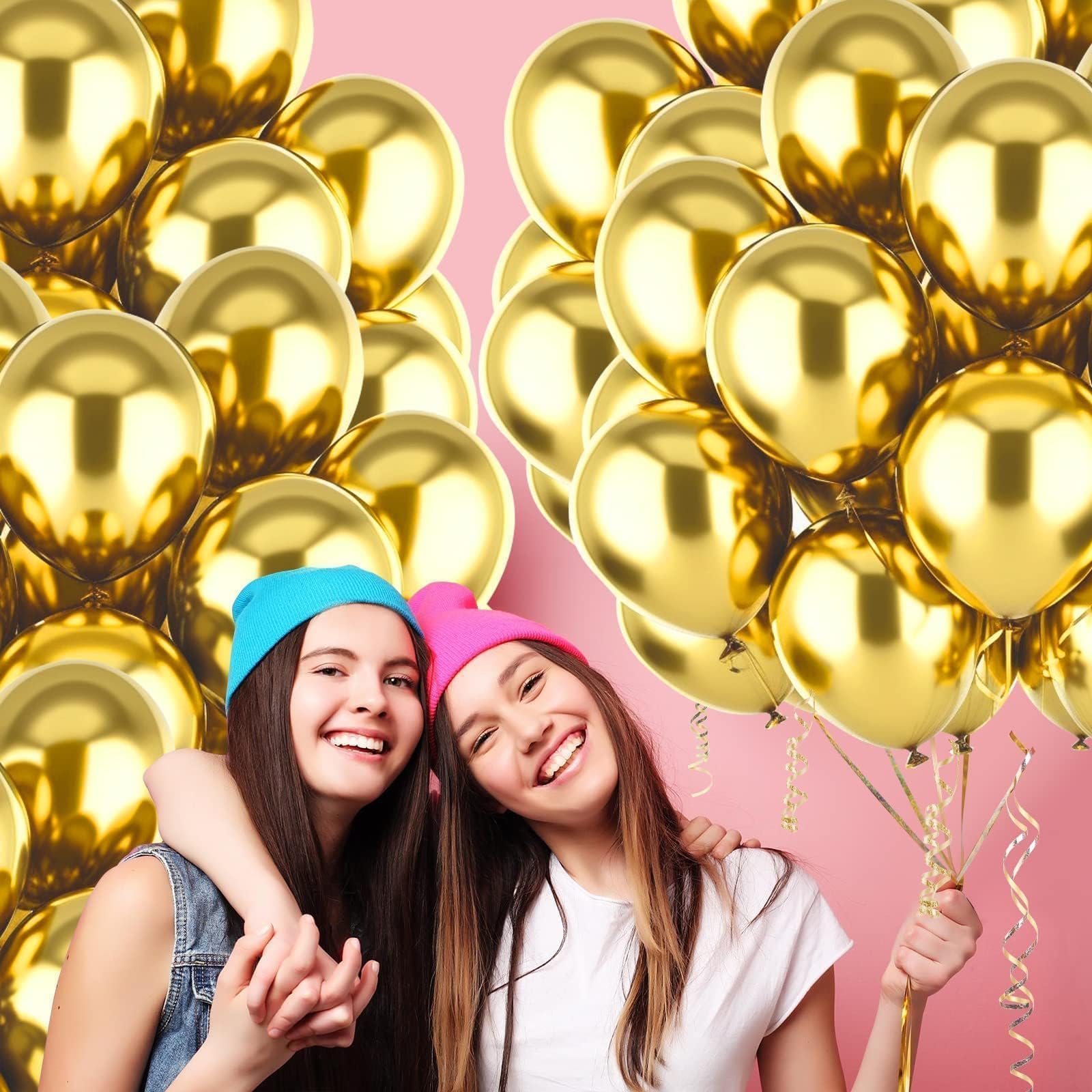 Mbsomnus Helium Ballonnen - 60 Stuks - 30 Cm - Metallic Kleuren - Met 3 Rollen Lint - Voor Verjaardag, Bruiloft En Feest