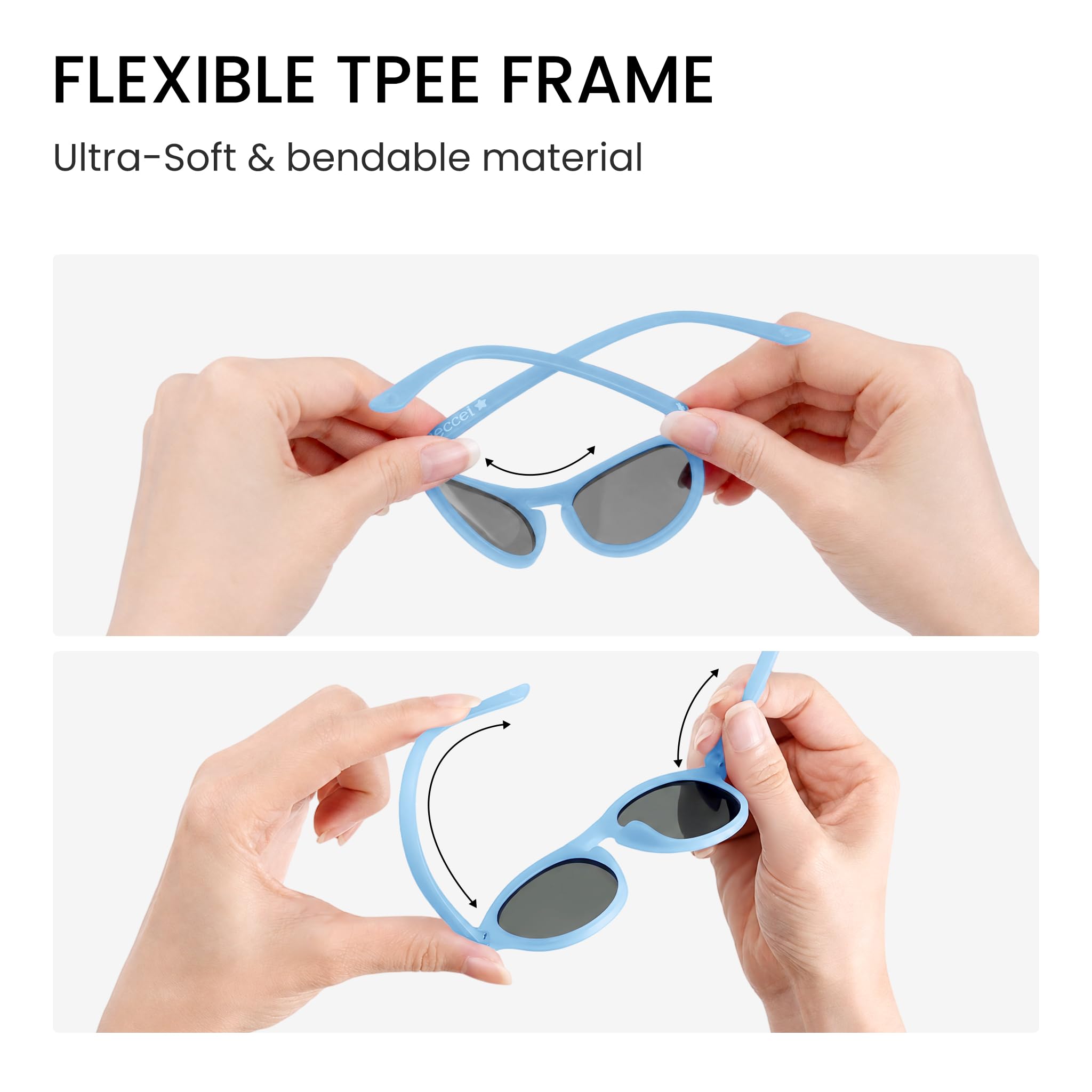 HECCEI Lunettes de Soleil Bébé, UV Protection Polarisées ColorShift,Cadre Flexible et Pliable Lunettes Soleil Bebe Sûres et Confortables Pour Enfant 3-24 Mois