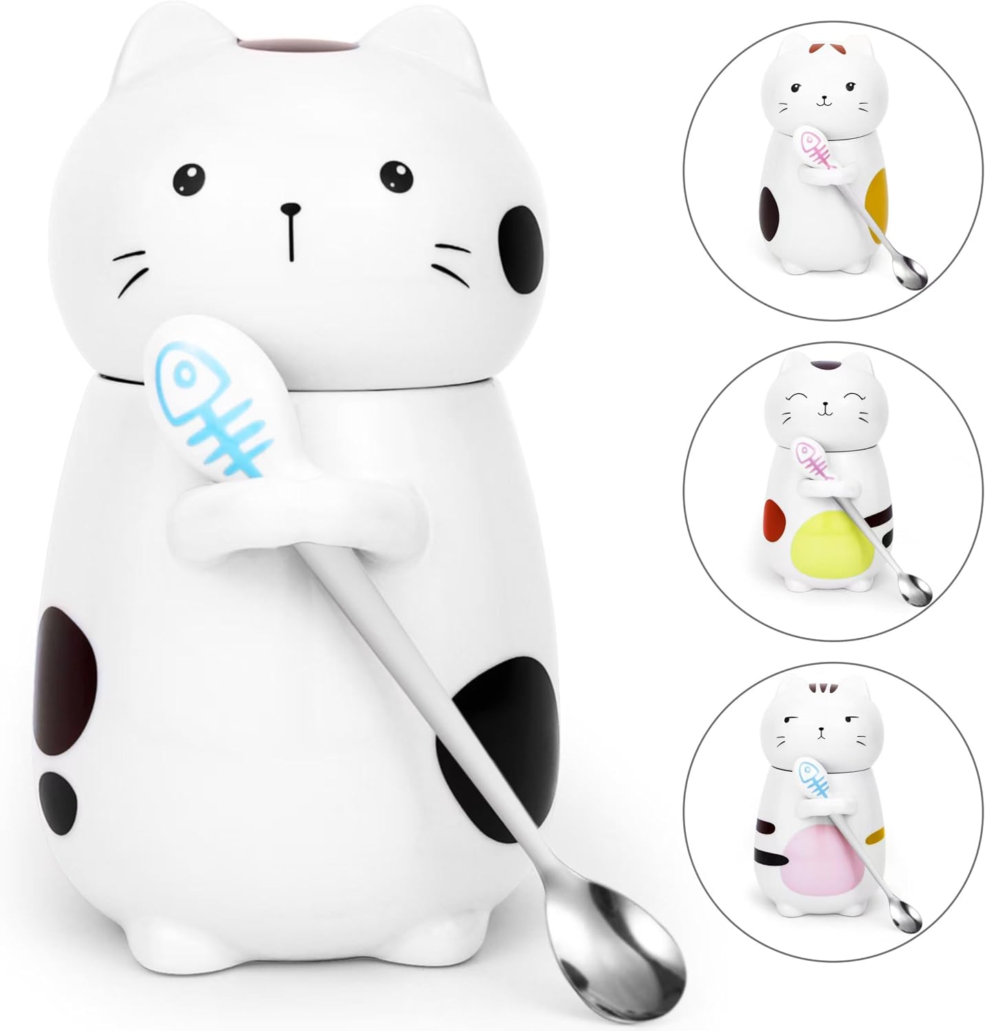 Cat Mug with Lid Funny Cat Gift Ceramic Tea Mug with Spoon Tea Coffee Cup Christmas Mugs Birthday Gift for Women Men Girlfriend Friend Brother