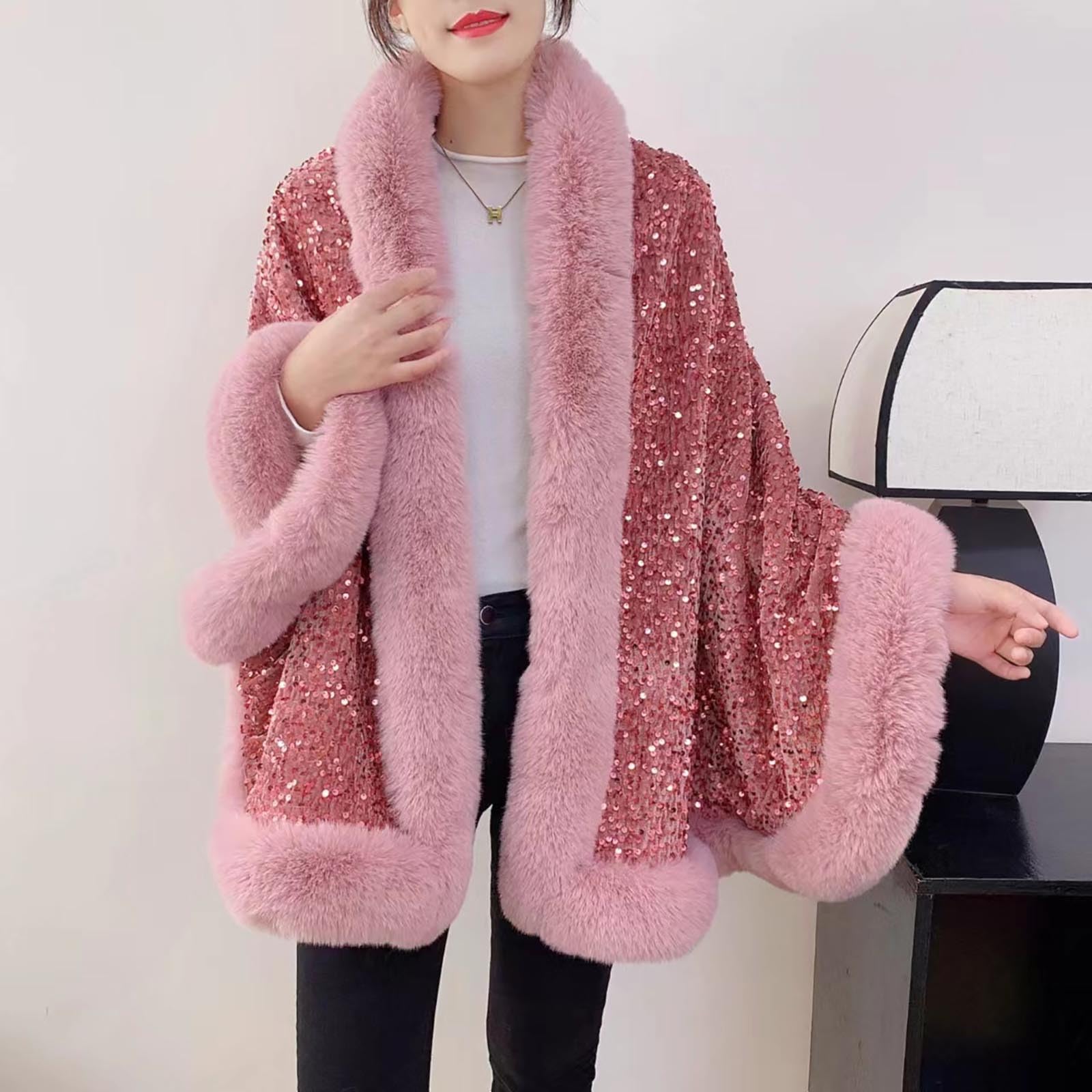 Generisch Modischer Pailletten-Schal-Cape-Cardigan mit angedeutetem Kragen, fleecegefüttert, für Elegante Winterbekleidung