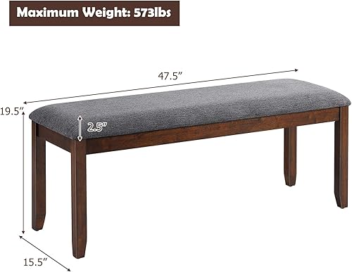 Miniatura 3 de GORELAX Asiento de banco de comedor, banco de zapatos con cojín de tela de lino, banco de piano con almohadilla antideslizante y pata de madera de