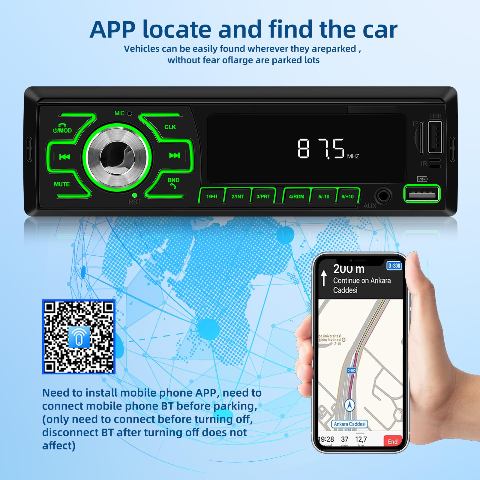 NHOPEEW 1 Din Autoradio mit Doppel Bluetooth - Radio Recevier Unterstützung FM EQ 7 Farbe Hintergrundbeleuchtung - U Disk/AUX in/TF-Karte Spielen / MP3 / WMA/WAV/FLAC