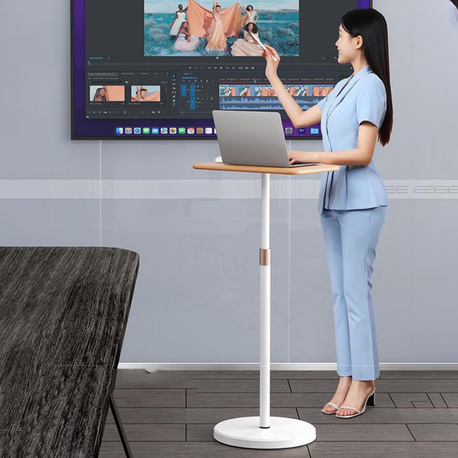 Pupitre d'enseignement de Bureau en Bois Massif, Podium Portable réglable en Hauteur, Petite Table de Travail pour écoles/Maisons/Entreprises/salles d'affaires(Blanc)
