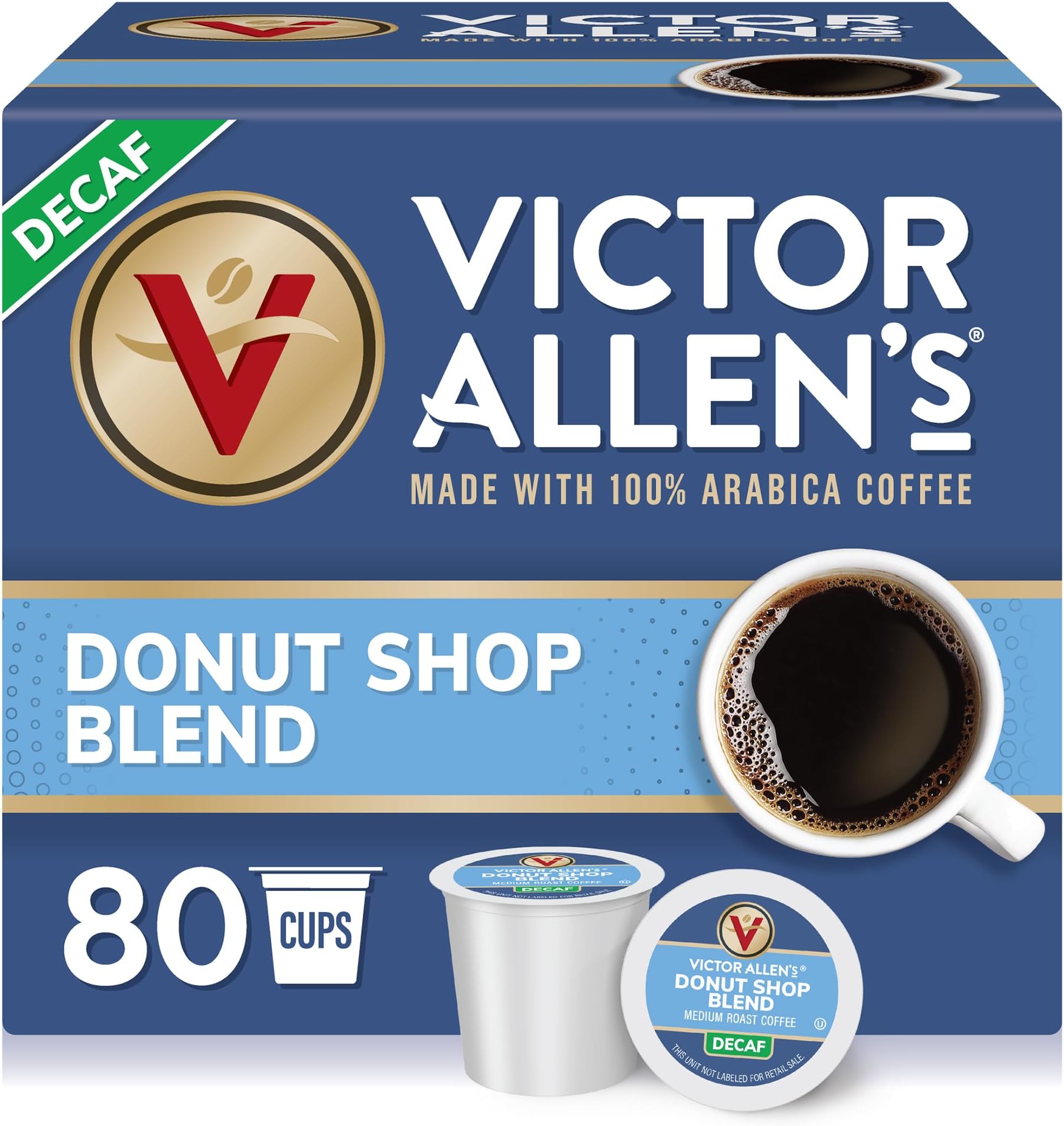 Victor Allen's Coffee Decaf Donut Shop Blend, Medium Roast, 80 Count, Single Serve Coffee Pods for Keurig K-Cup Brewers