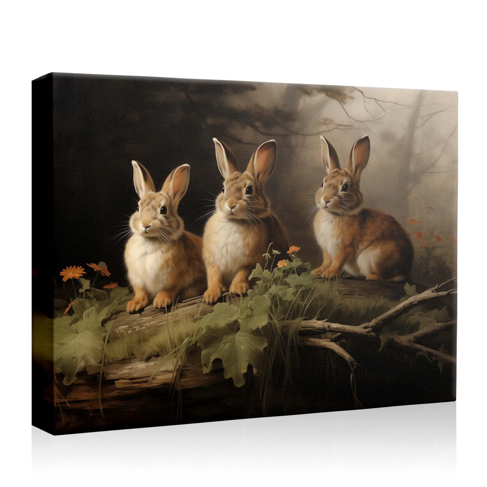 Amazon.com: VYPEROCK Woodland Rabbits Canvas Wall Art, Adorable Hares ...