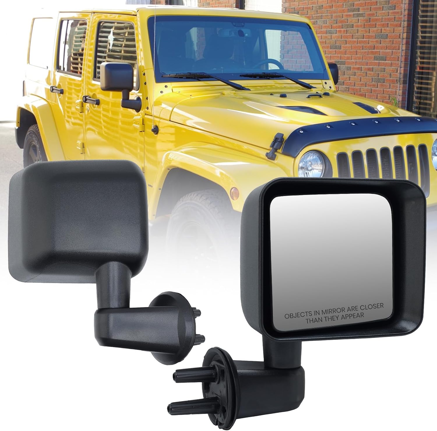 Right Passenger Side Mirror Compatible with Jeep Wrangler JK 2007 2008 2009 2010 2011 2012 2013 2014 2015 2016 2017 Full Manual Non-Heated Rear View Mirrors Replacement