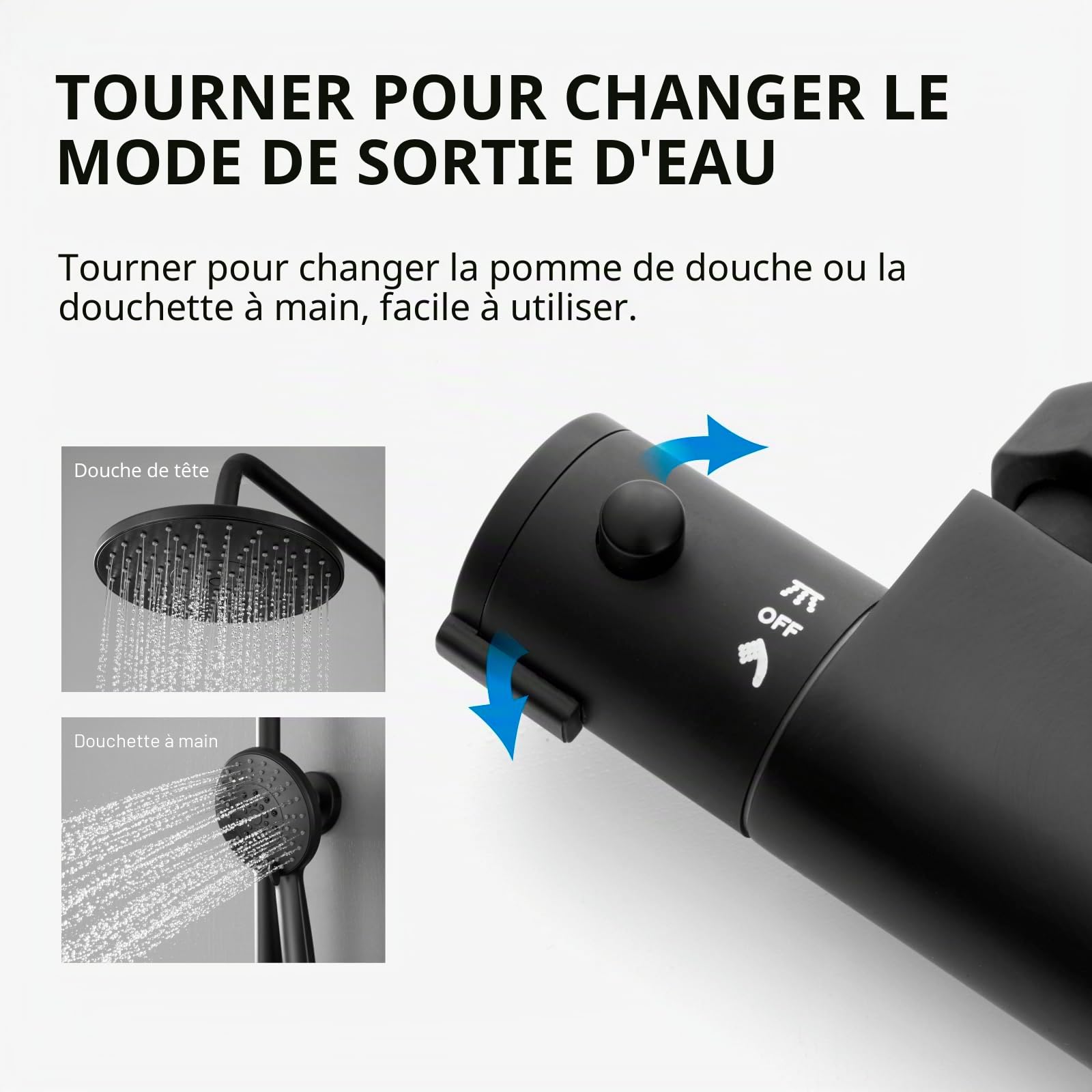KOMIRO Colonne de Douche Noir, Ensemble de Douche avec Mitigeur Thermostatique, Réglable en Hauteur, Rond, Montage Mural, Ensemble de Salle de Bain