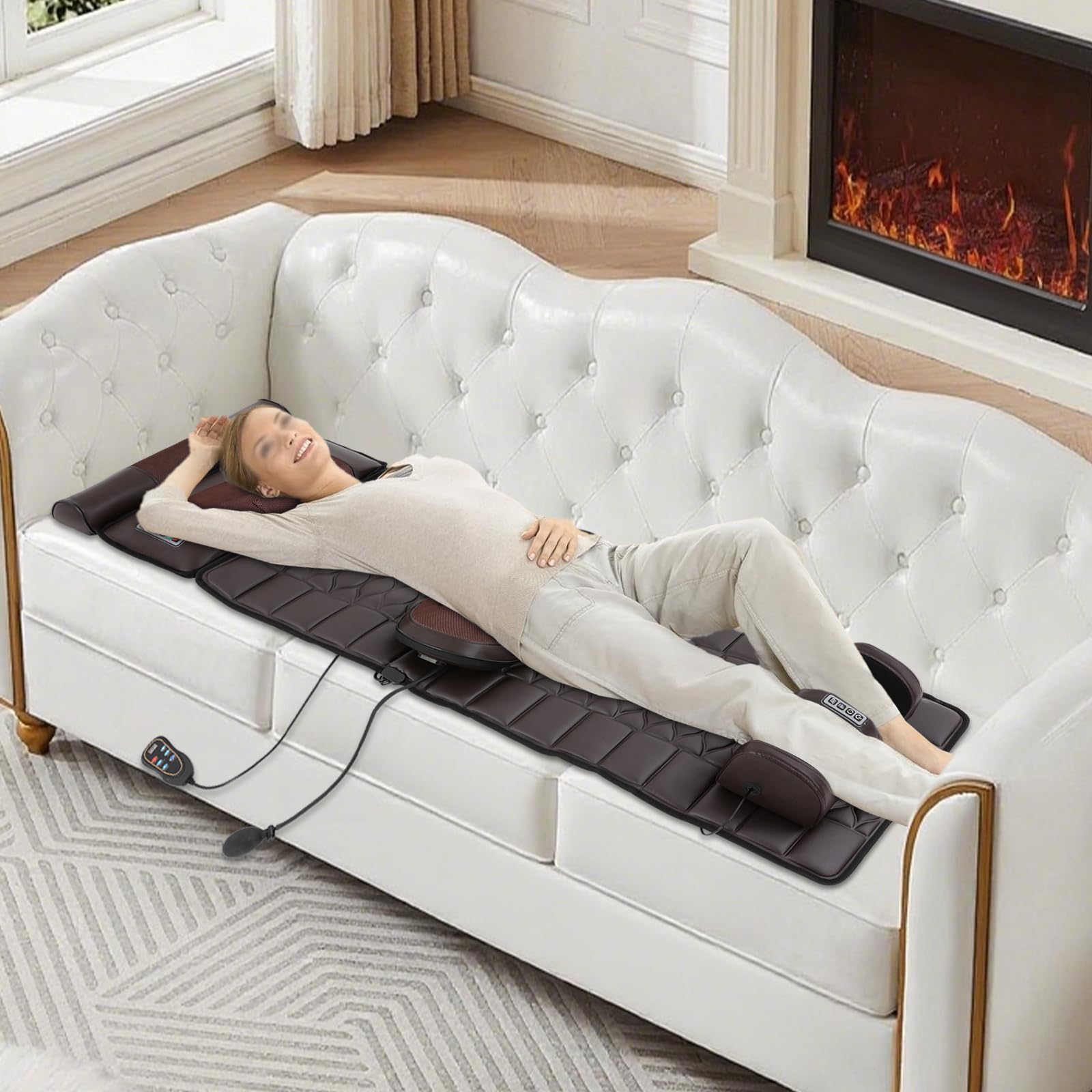 Masajeador de cuerpo entero, asiento de masaje multifuncional, estiramiento corporal 3D y tracción lumbar con reposacabezas de masaje cervical extraíble, airbag lumbar y masajeadores de