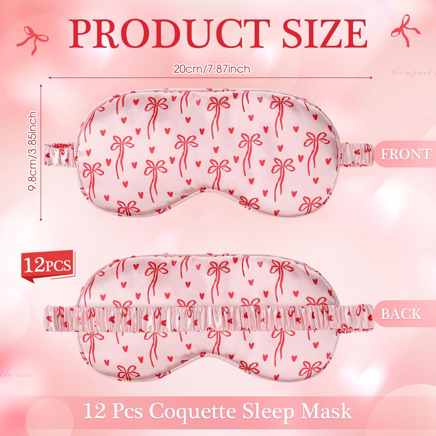 Honeydak 12 Pcs Silk Sleep Masks for Women Girls Bow Party Favors Adjustable Eye Masks for Birthday Sleepover Spa Sweet 16 Party Gifts (Red,Heart)
