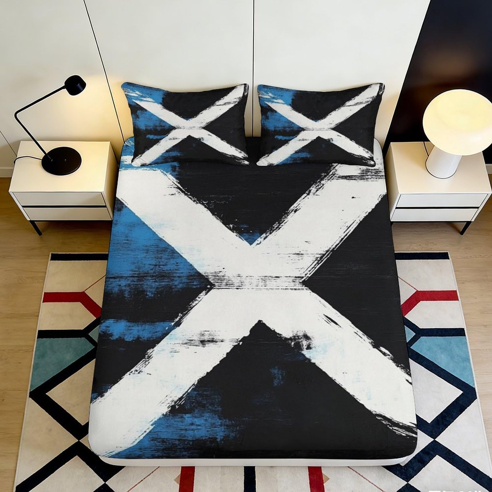 3D Printed Scottish Flag Fitted Sheet Microfiber Blue White Mattress Cover Bedroom Dorm Home Decor 90x200x25cm