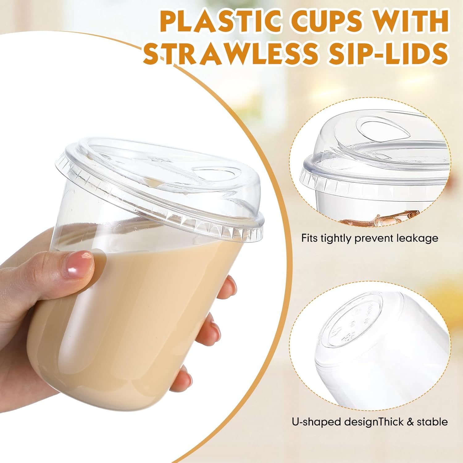 Baderke 100 Pcs Plastic Cups with Sip Lids Round Bottom Disposable Plastic Coffee Cups with Lids Clear Strawless Crystal Mugs for Iced Coffee Smoothie Cold Beverage Party Catering Supplies (14 oz) - Image 4