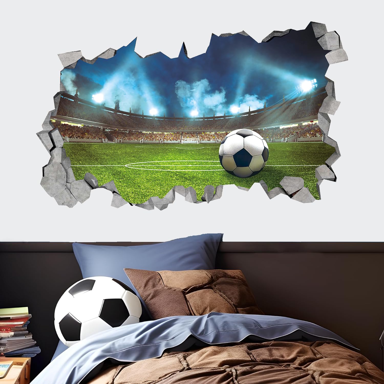 KAIRNE 3D fußball wandtattoo,Fußball Wandsticker,Fussball Stadion Durchbruch Wandaufkleber Für Kinderzimmer Jungen 85x55CM Sport Wandstikcer für Schlafzimmer Wohnzimmer Wanddeko
