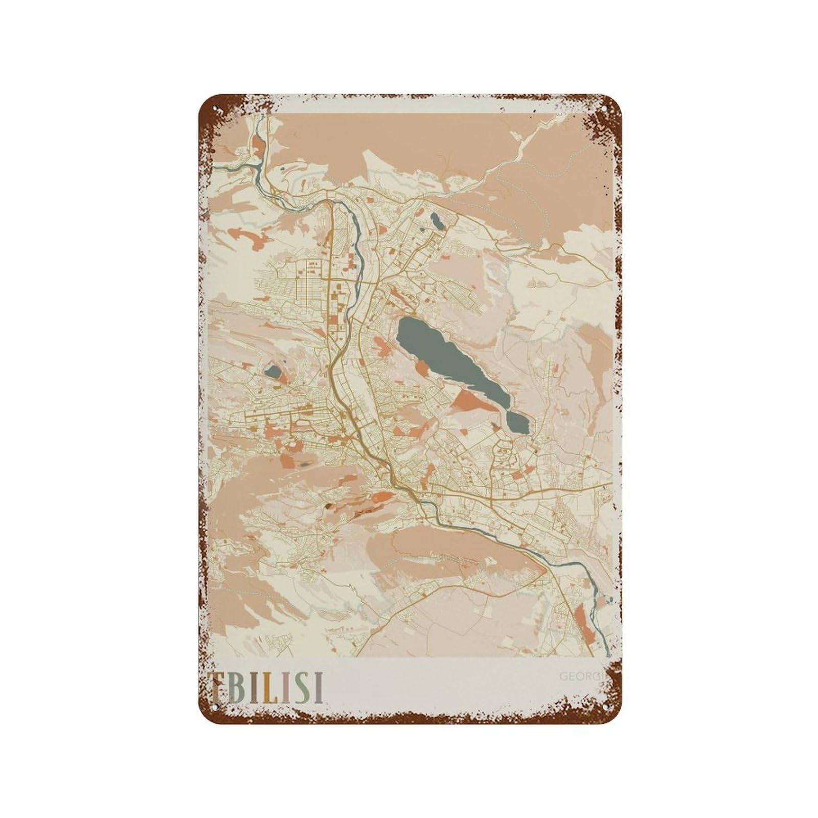 xiaoxiaoshen Tbilisi Map Georgia Travel Gift Boho Decor Wall Decor Art Metal Tin Poster Modern Home Decor Art Home Bar Shop Decorations Vintage Sign 30x20cm