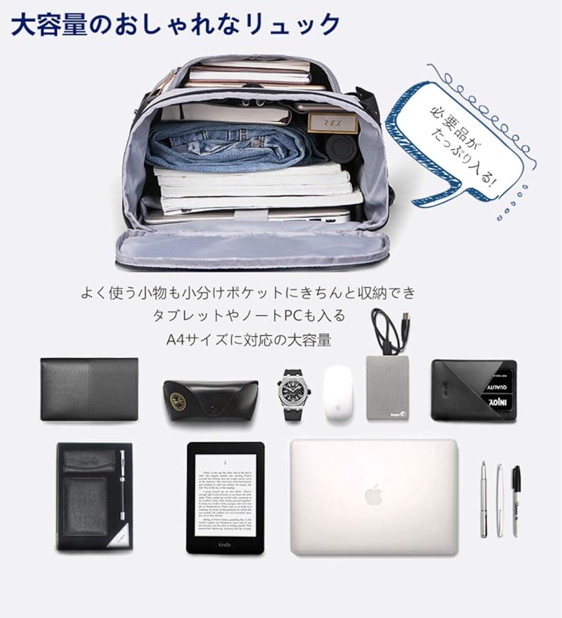 used バックパック　PC収納　A4収納 リュック レディース A4サイズ 13.3インチ PC収納 W& ポエット