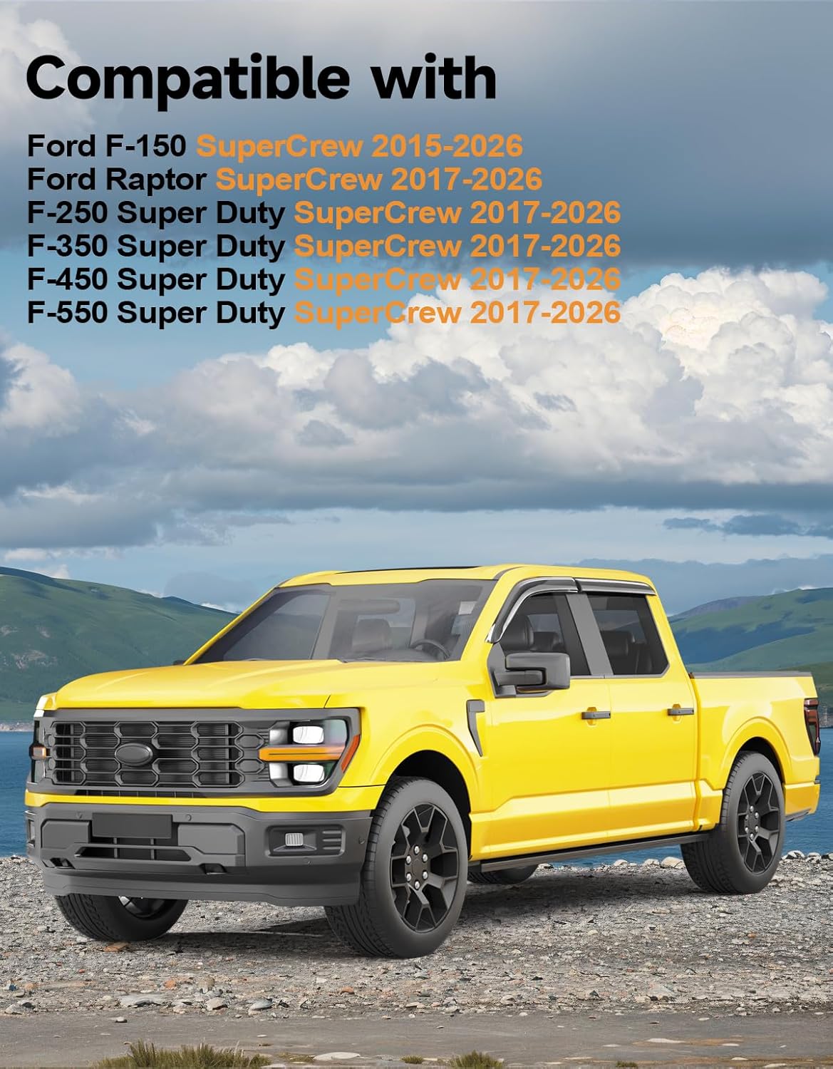 Full Size Window Rain Guards Fit for Ford F150 2015-2026 SuperCrew & 2017-2026 Raptor/F-250/F-350/F-450/F-550 Super Duty SuperCrew Rain Guards Window Deflectors Vent Visors Shades