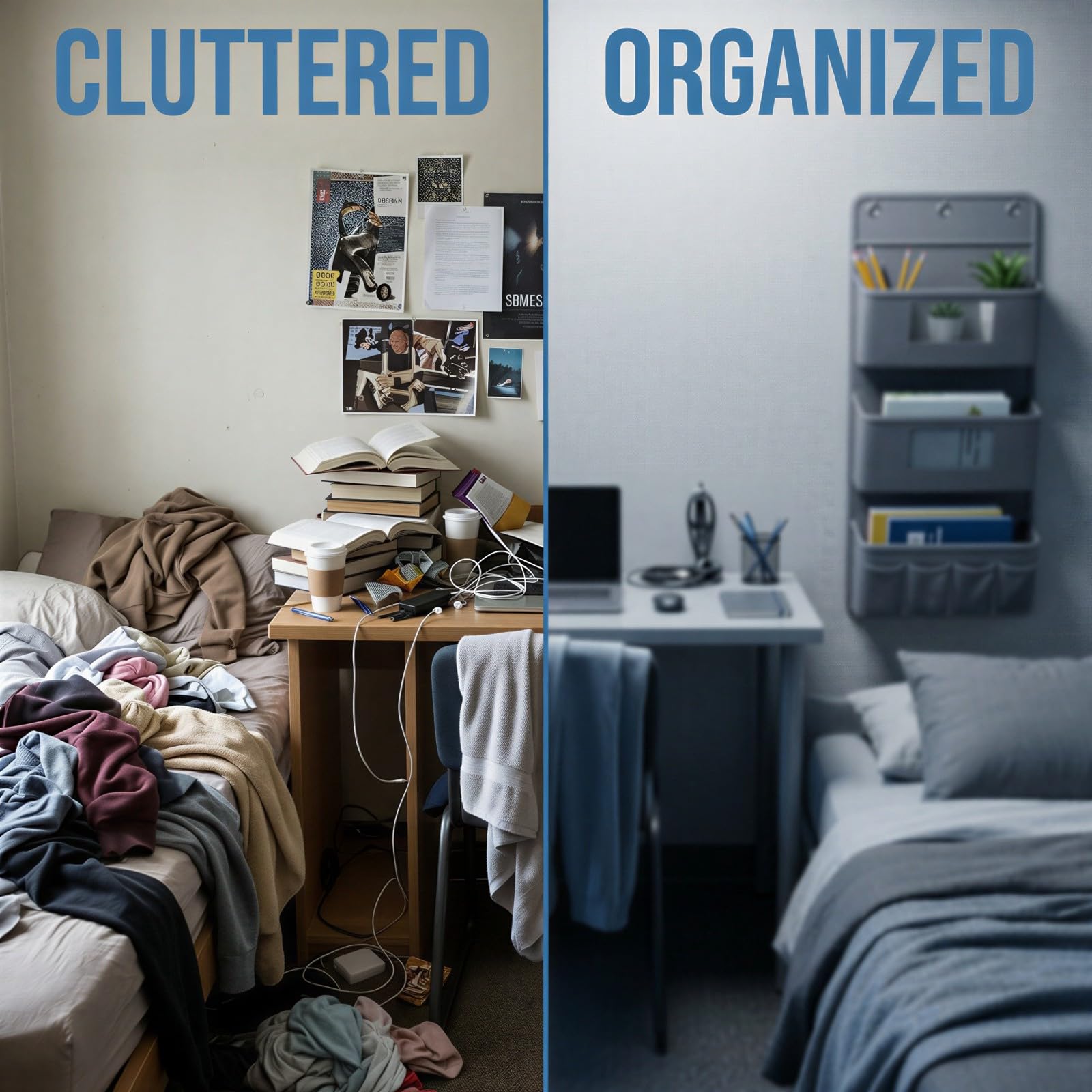 Über-der-Tür Stoff-Hängeorganizer, 3-stufiger Hängeaufbewahrungs-Organizer mit sichtbaren Mesh-Taschen und Seitenfächern für Bett, Wand, Schrank, Vorratskammer, Schlafzimmer, Grau
