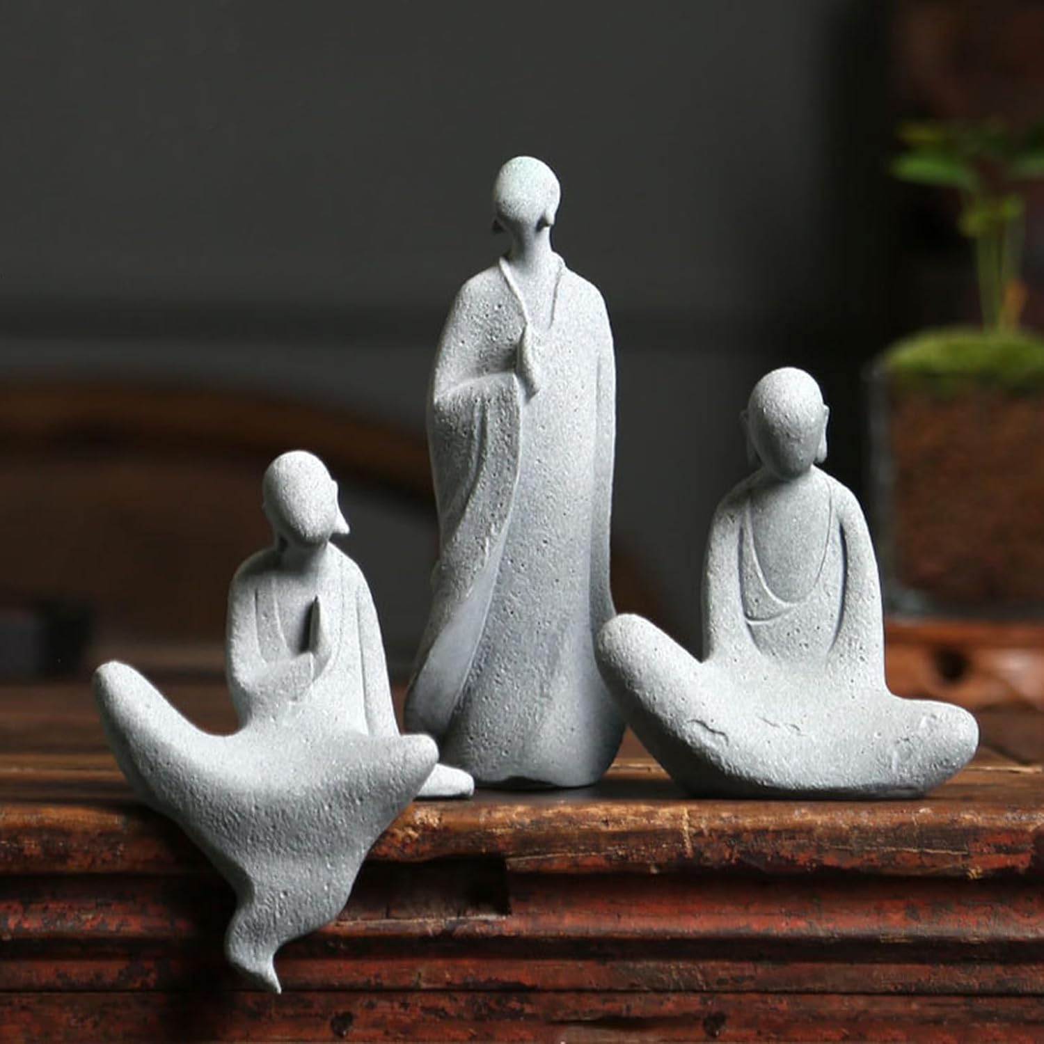 3 Unique Buddha Figurines for Aquarium,Handcrafted Sandstone Buddha Statue Set- Fish Tank Decor – Waterproof and Weather-Resistant Spiritual Ornament