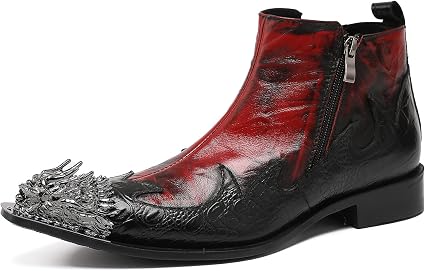 Amazon.com: XLH Botas de cuero rojo para hombre, botas de metal con puntera  de moda, botas de cuero para boda, casual, fiesta, vaquero personalizado,  oficina : Ropa, Zapatos y Joyería