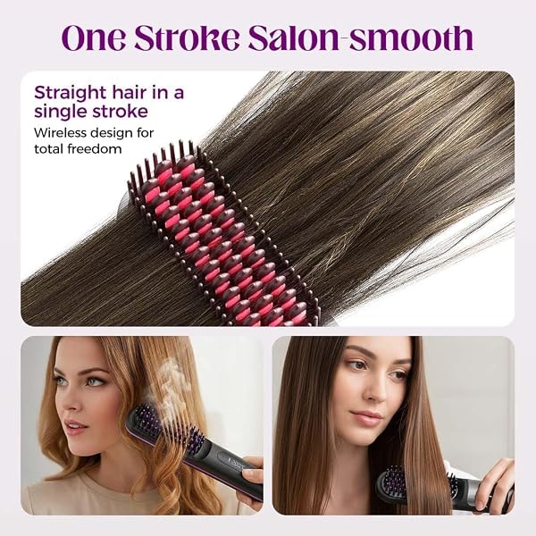 brosse chauffante cheveux court,brosse coiffante cocoony cheveux courts,Réglage de la température sur 3 niveaux,Compact et pratique, facile à transporterGrande batterie, endurance longue durée - 4