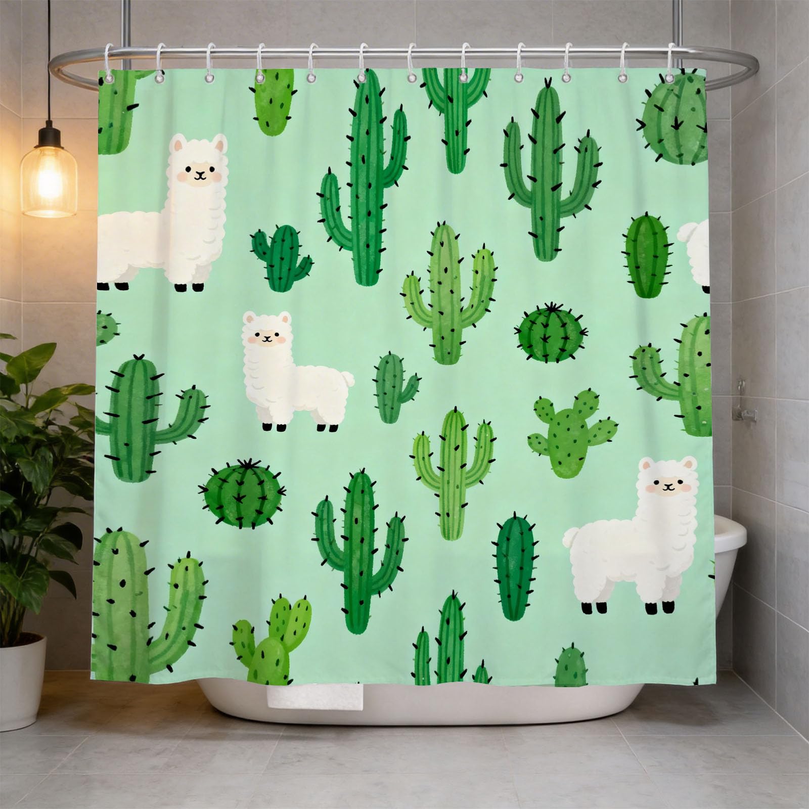 Hongduo 3D Alpaca Cactus Shower Curtain for Stalls Bathtubs Cute Style Bathroom Decor Shower Curtain Set Polyester Fabric Waterproof 180x180cm/71X71 Inch with Hooks