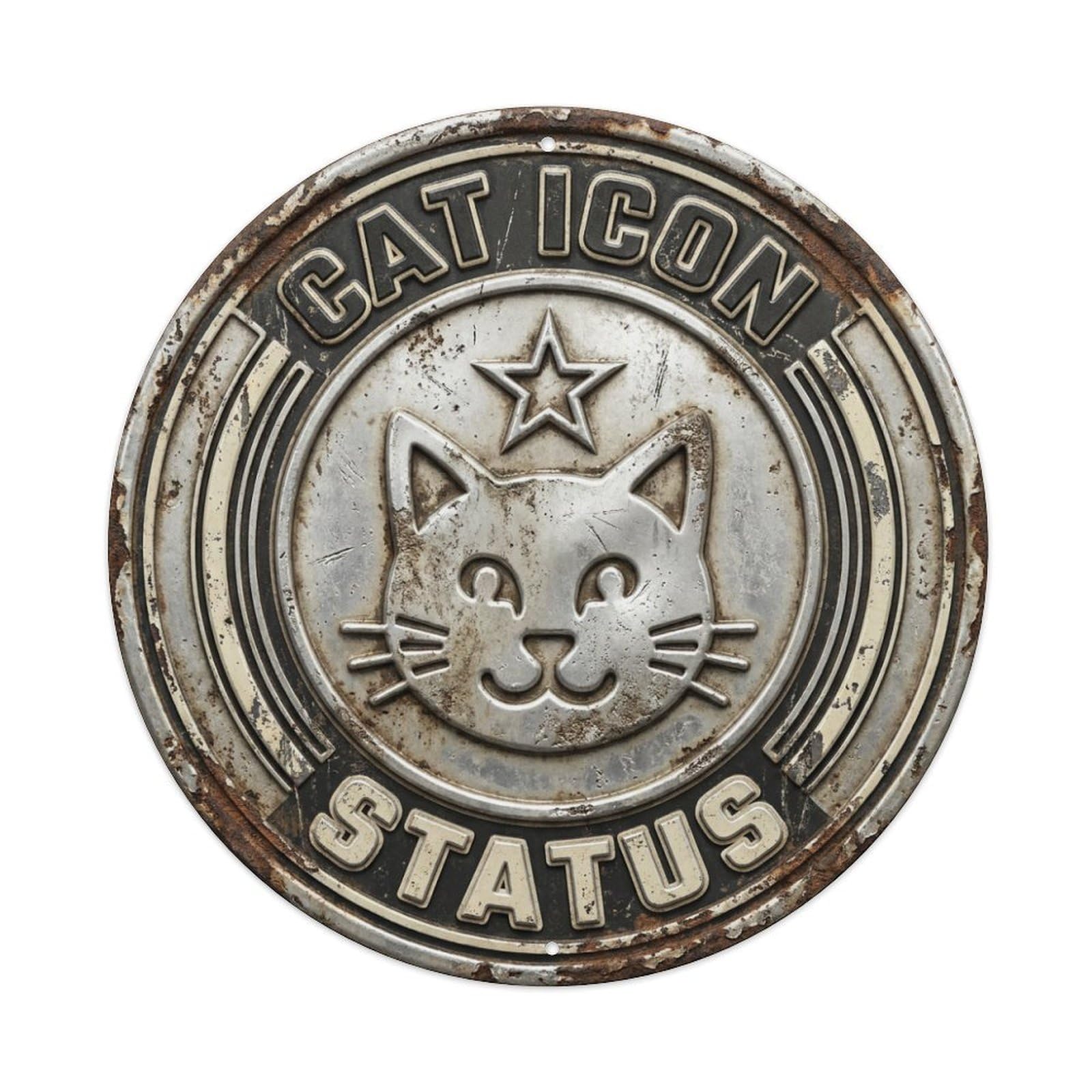 Vintage Cat Icon Status Feline Metal Tin Sign Plaque Wall Decor for Cafe, Club, Garden Round Metal Poster 8x8Inch