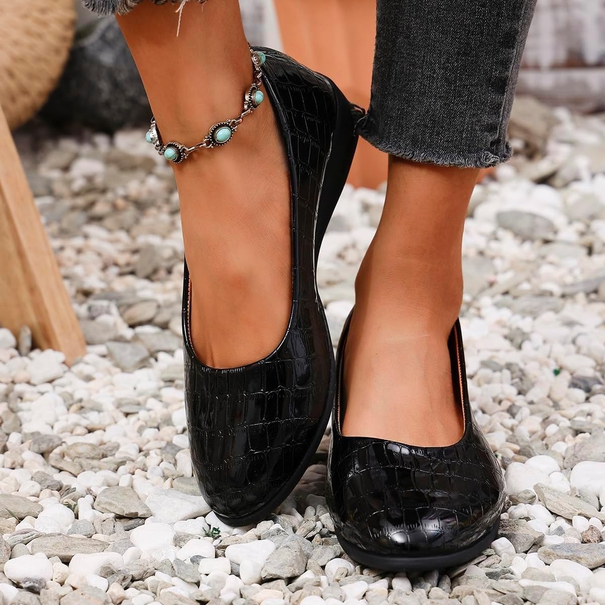 Scarpe da donna in pelle leggera, da donna, comode, con supporto per arco plantare, scarpe slip-on da donna con tacco basso da lavoro, mocassini