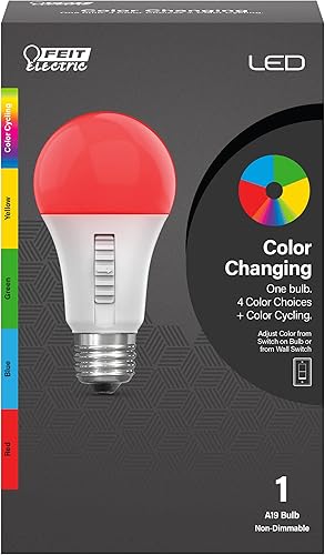 Miniatura 3 de Feit Electric Bombilla LED que cambia de color, A19 con una bombilla de base media E26, equivalente a 60 W, vida útil de 15 años (paquete de 2)