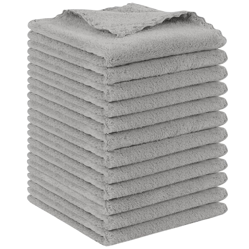 SUNLAND Panos de microfibra para o rosto, 30,48 x 30,48 cm, Pacote com 12, cinza-claro