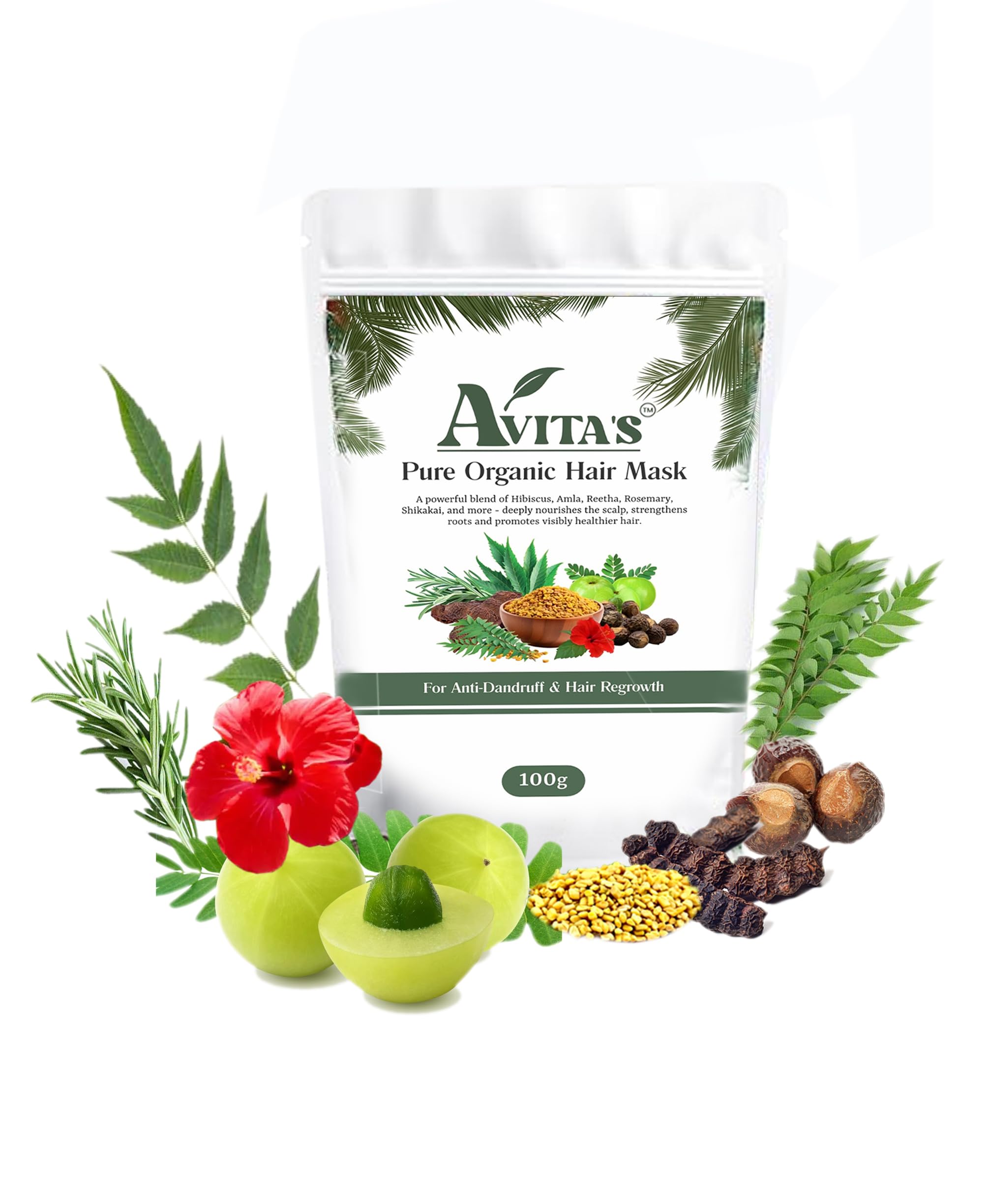 AVITA'S Pure Organic Hair Mask For Hair Regrow, Hairfall, Dandruff, Itchiness, Deep Nourishment, Healthy Scalp, Damaged Hair /100% Natural And Powerful Blend Of Hibiscus , Amla, Reetha, Rosemary, Shikekai, Fenugreek And Much More /100g.-image-37