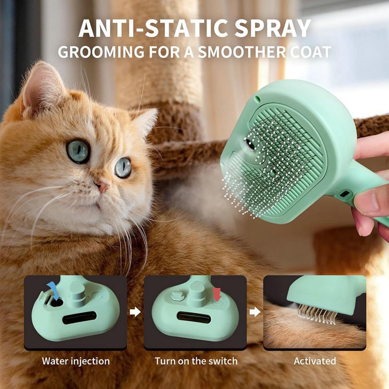 Cat Steam Brush, Self Cleaning Comb, Ergonomic Pet Steamer, Large Tank Deshedding Tool for Gentle Hair Removal and Massage Home Shower Dog Travel Grooming, White, Pink, Black, Blue