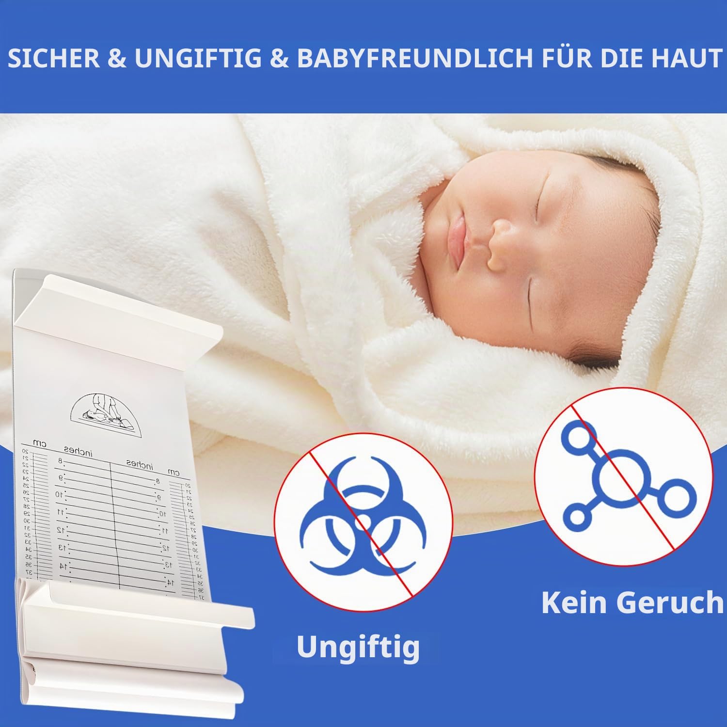 Messmatte für Babys und Kleinkind Baby Wachstumslineal Hautfreundlich Waschbar Infantometer Neugeborene Messlatte mit Festem Kopfstück und Verschiebbarem Fußpositionierer