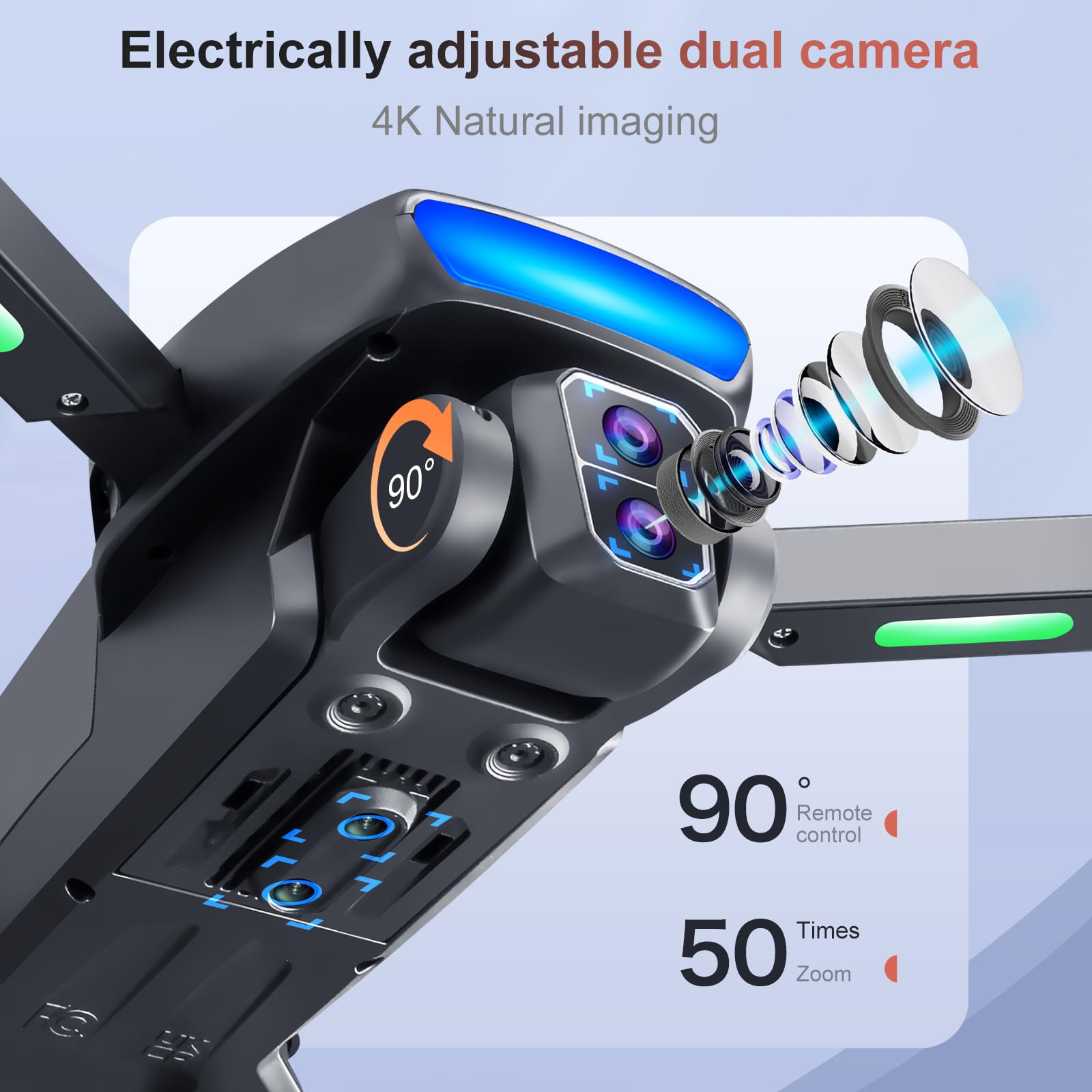 OBEST GPS Drone con cámara 4K, 5G WIFI FPV plegable RC Quadcopter, Motor sin Escobillas, 360 ° para Evitar Obstáculos, Retorno Inteligente, RC Grip Recargable, 2 Baterías 40 Minutos
